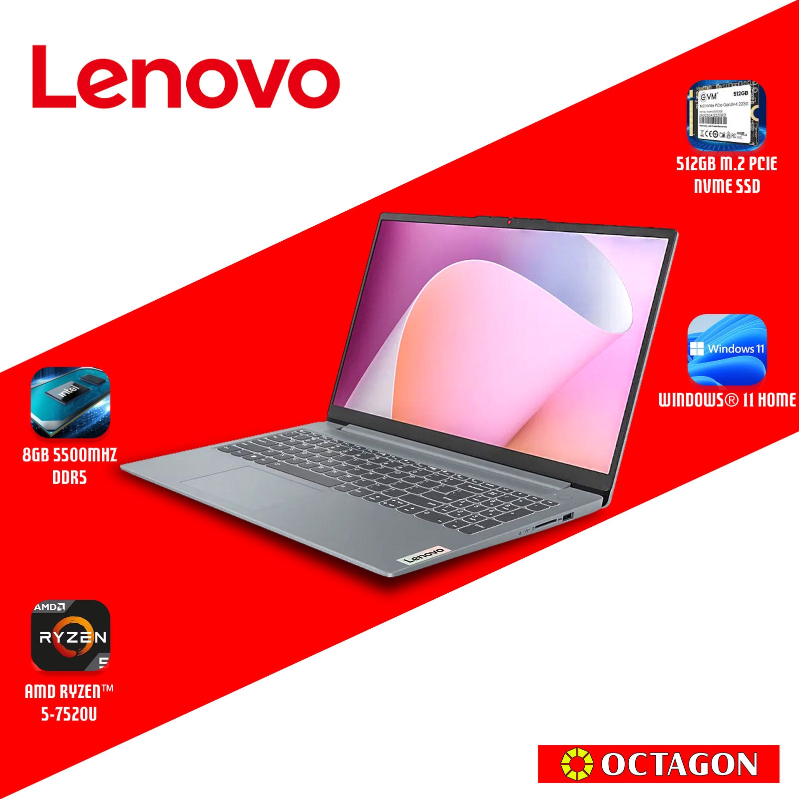 LENOVO IP S3-15 (82XQ00YHPH)/ RYZEN 5 7520U/ 8GB/ 512GB SSD/ 15.6 FHD/ WIN 11/ OFFICE HOME 2024