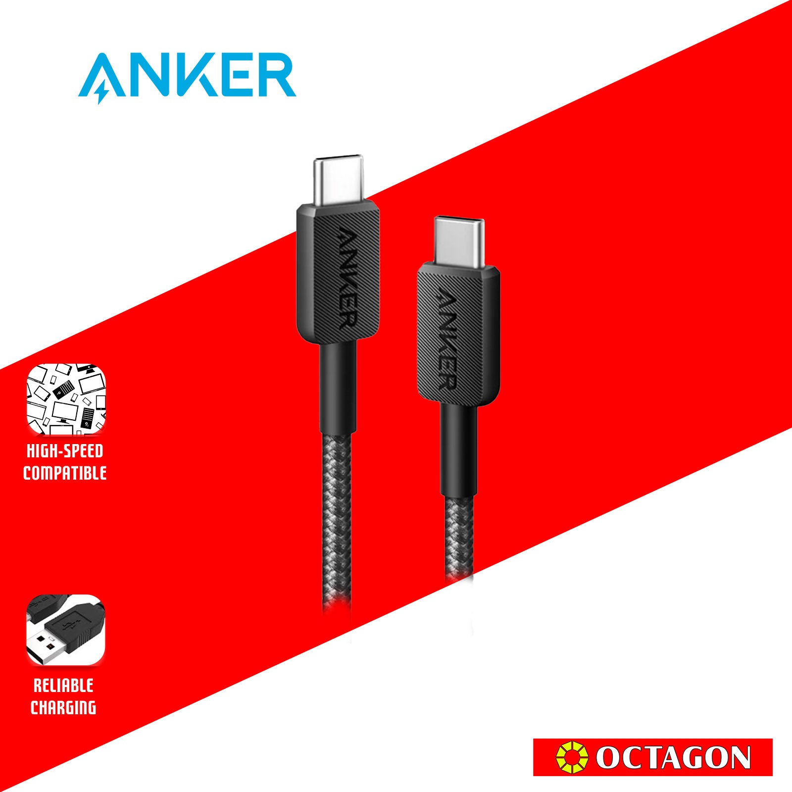 ANKER 322 USB-A TO USB-C CABLE 3FT