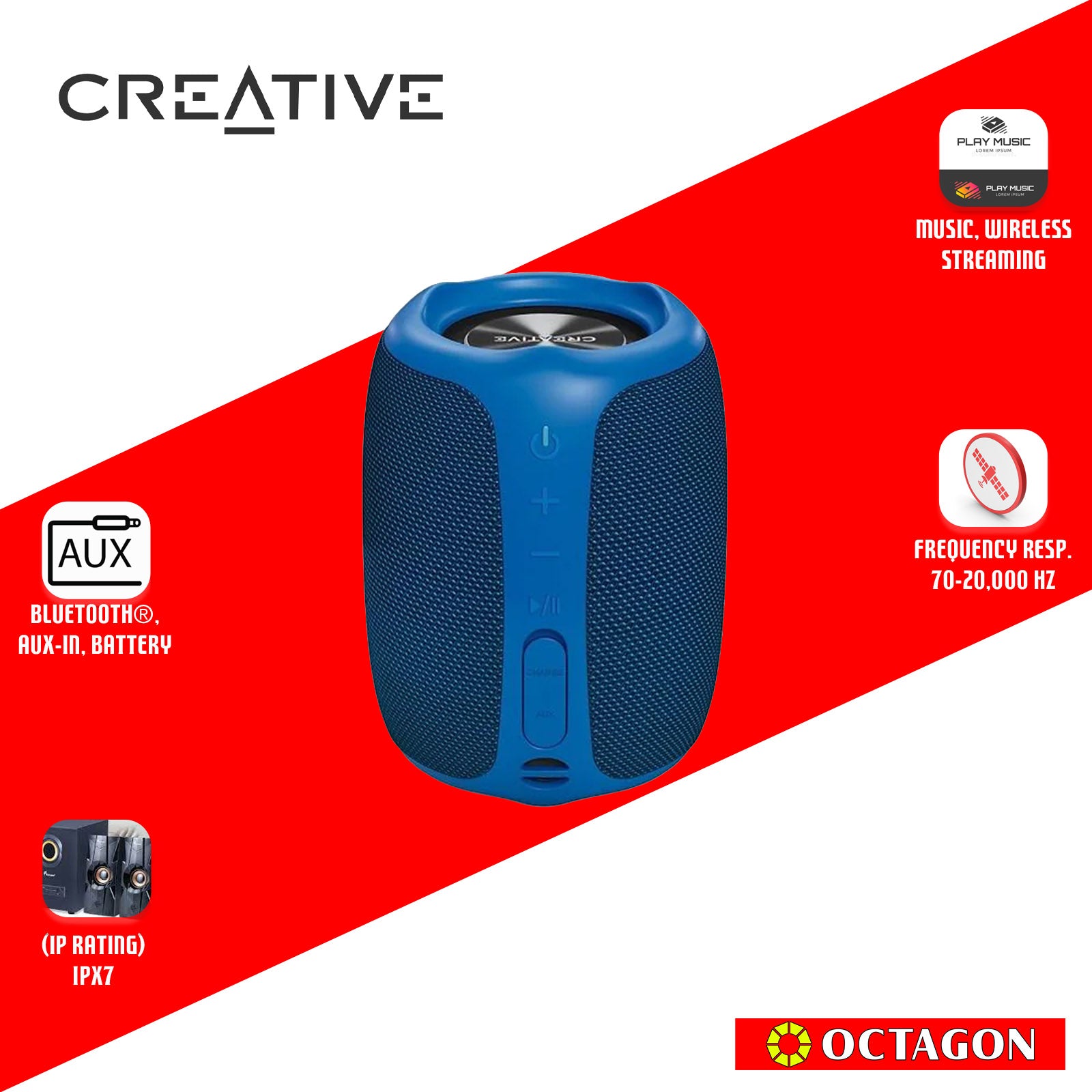 CREATIVE MUVO PLAY MF8365 BLUE WATERPROOF PORTABLE BLUETOOTH 5.3