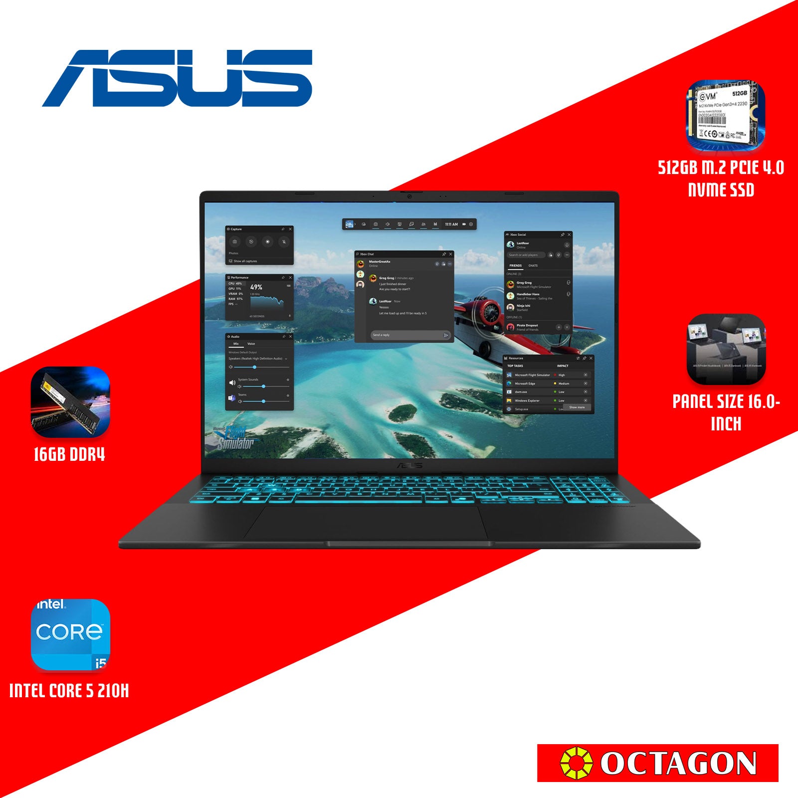 ASUS VIVOBOOK 16 V3607VH-RP521W/ CORE 5-210H/ 16GB/ 512GB SSD/ 16 WUXGA 144HZ/ WIN 11/ RTX5050 8GB/ BLK