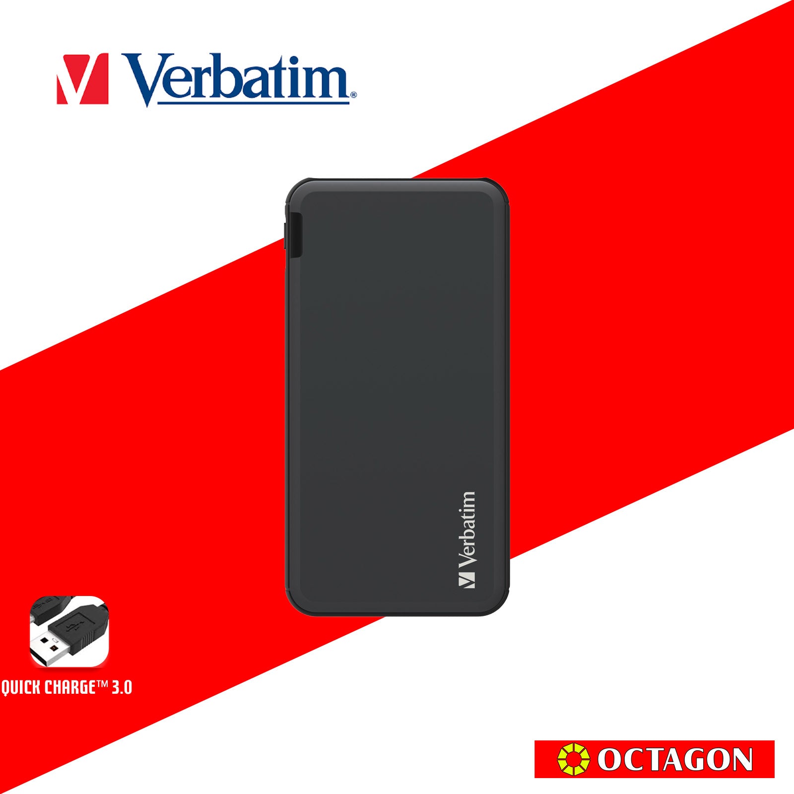 VERBATIM 66439 10000MAH LIGHTWEIGHT POWER PACK PD 18W + QC 3.0 18W (GREY)