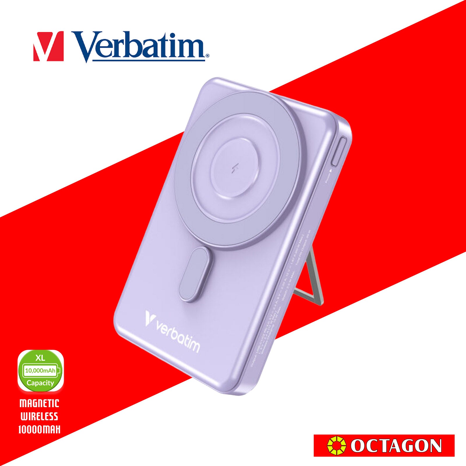 VERBATIM CHARGE N GO 10000MAH 5IN1 MAGNETIC WIRELESS W/ STAND PD 20W MWC 15W TYPE C AND NON-MFI VERSION CABLE (32221  GREY)(32233 TITANIUM)(32222 PURPLE)