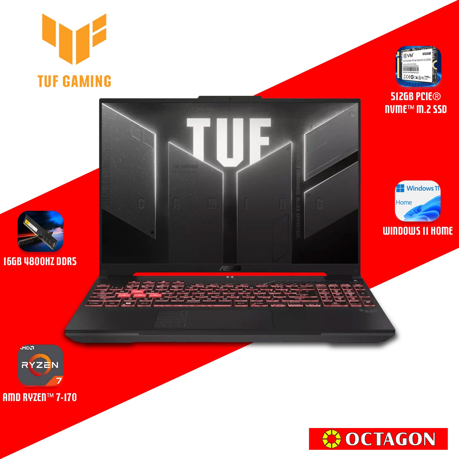 ASUS TUF FA607NUQ-RL204WSM/ RYZEN 7-170/ 16GB/ 512GB SSD/ 16 FHD 144HZ/ WIN 11/ RTX4050 6GB