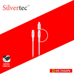 SILVERTEC STK-2CL120 2 IN 1 USB-C TO USB-C 240W WITH LIGHTNING ADAPTER CABLE 1.2M BLACK/WHITE (MFI)