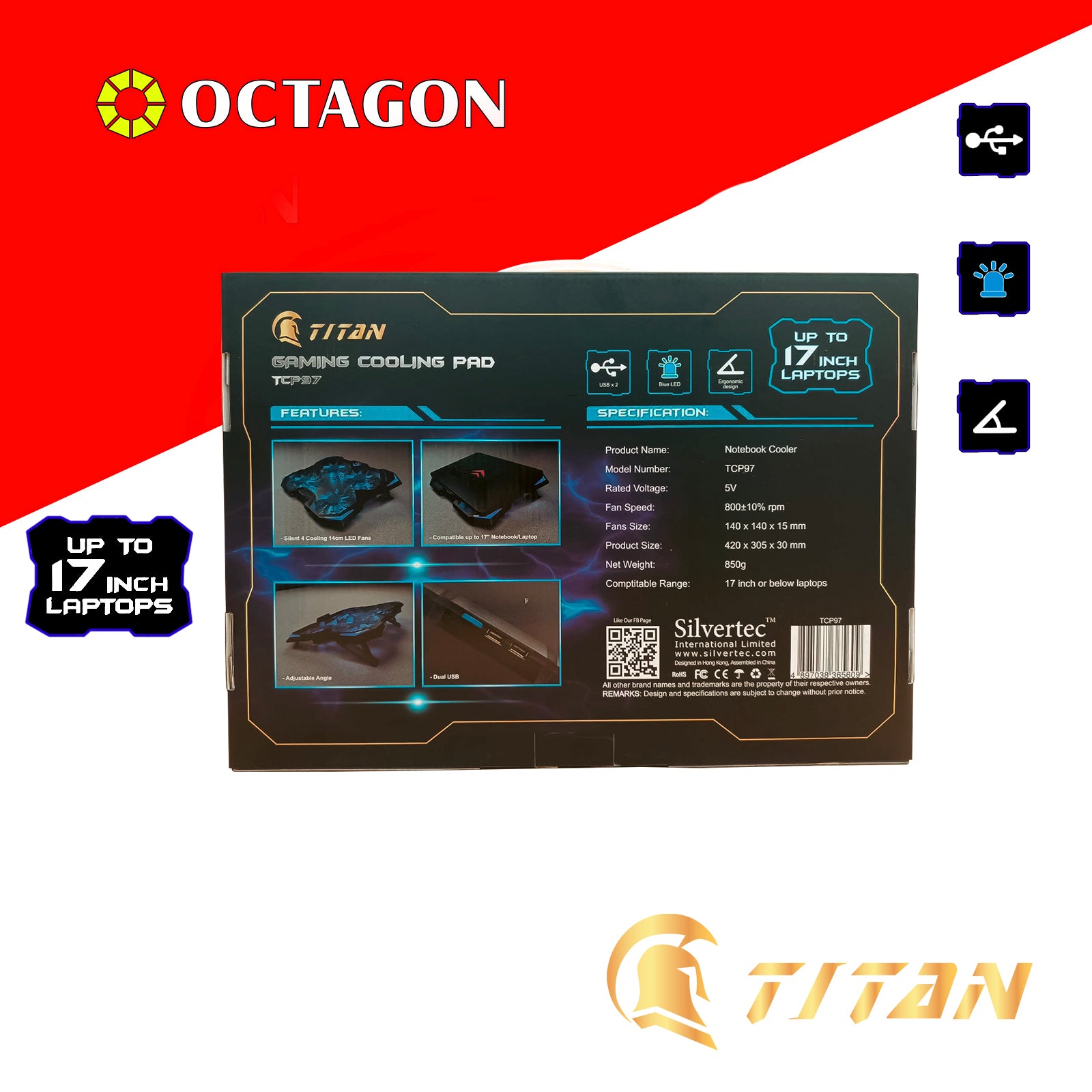 TITAN TCP97 17 NOTEBOOK COOLER BLUE LED