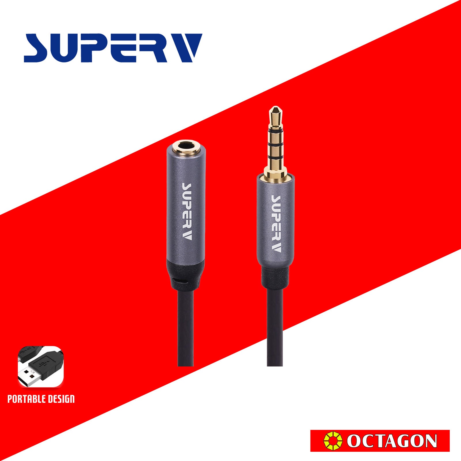 SUPERV AF100 3.5mm TRRS Auxllary Audio Extension cable – Male to Female 100cm