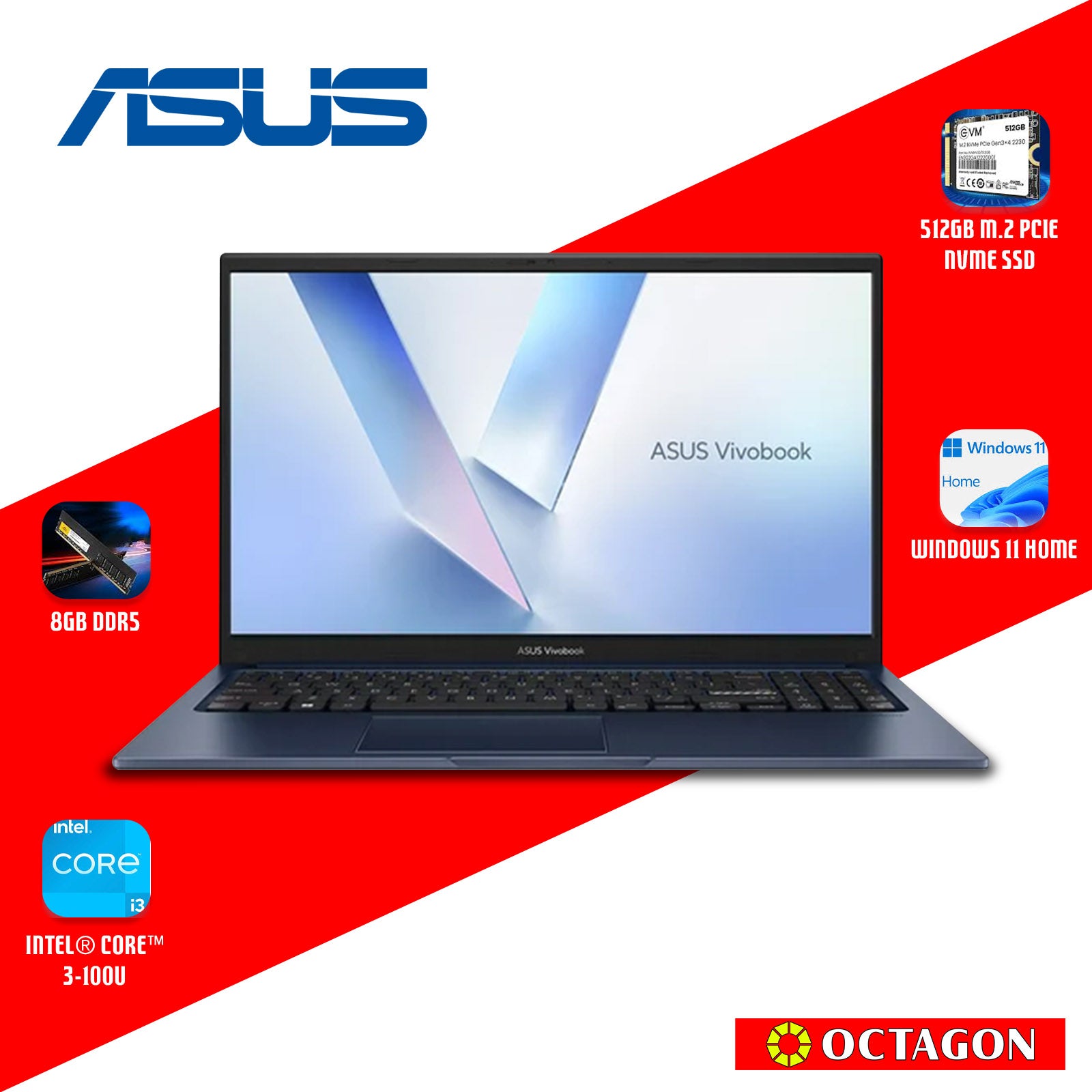 ASUS X1504VA-BQ4301WSM/ CORE 3-100U/ 8GB/ 512GB SSD/ 15.6 FHD/ WIN 11