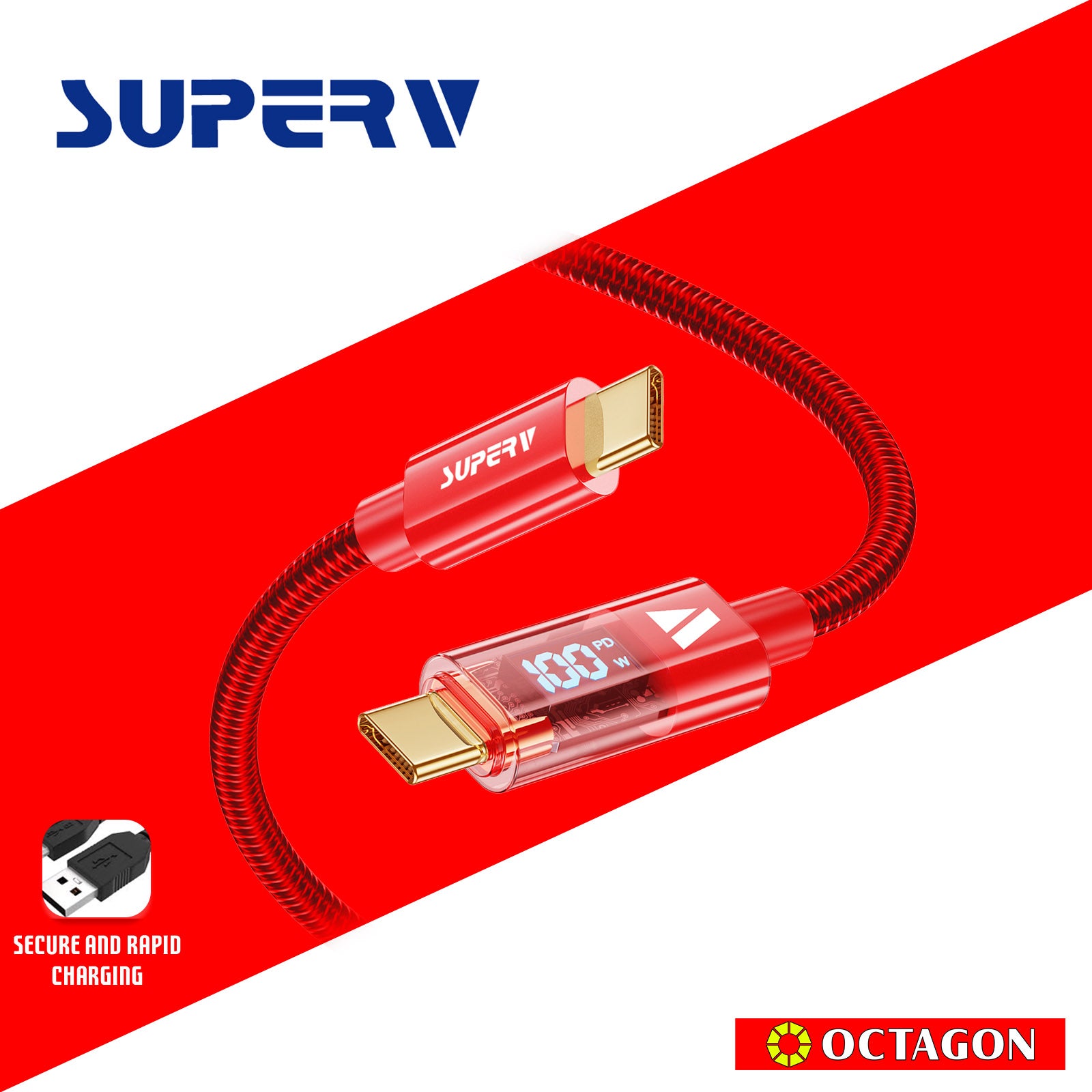Superv  RT4-100 led charging cable 100W ,  100cm,