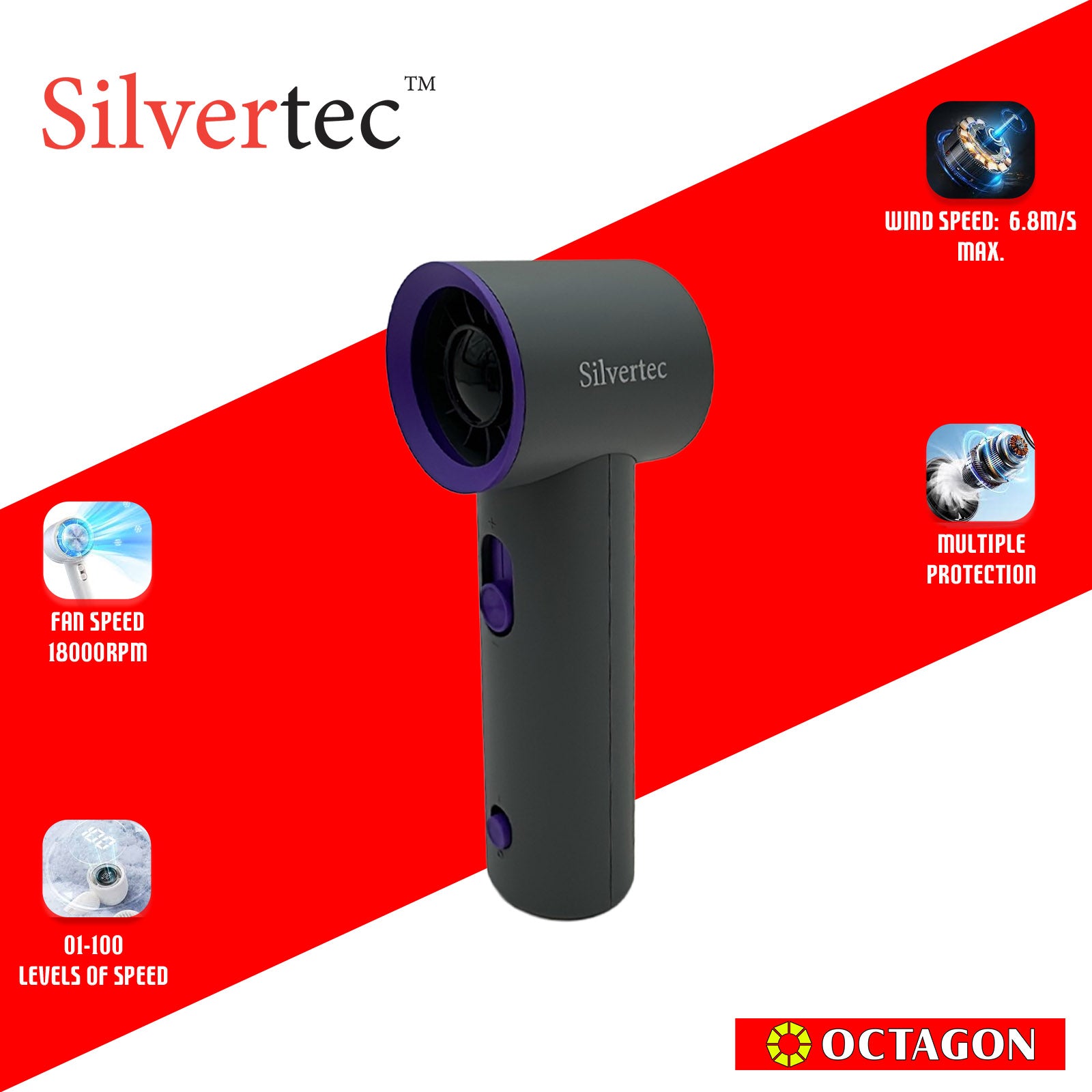 SILVERTEC SMX-IFAN1-GY HIGH SPEED TURBO MINI FAN 2500MAH GREY (M81)