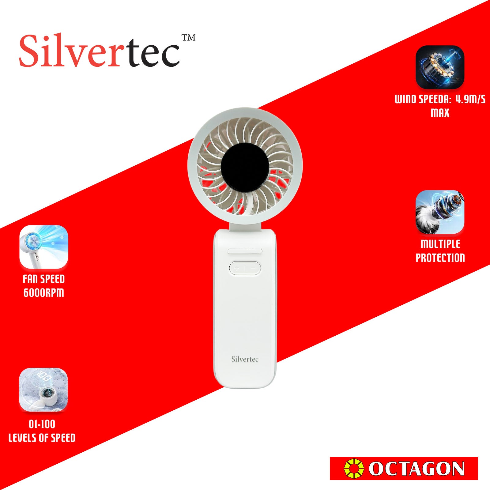 SILVERTEC SMX-IFAN6-WH HIGH SPEED FOLDABLE FAN 5000MAH WHITE (M86)