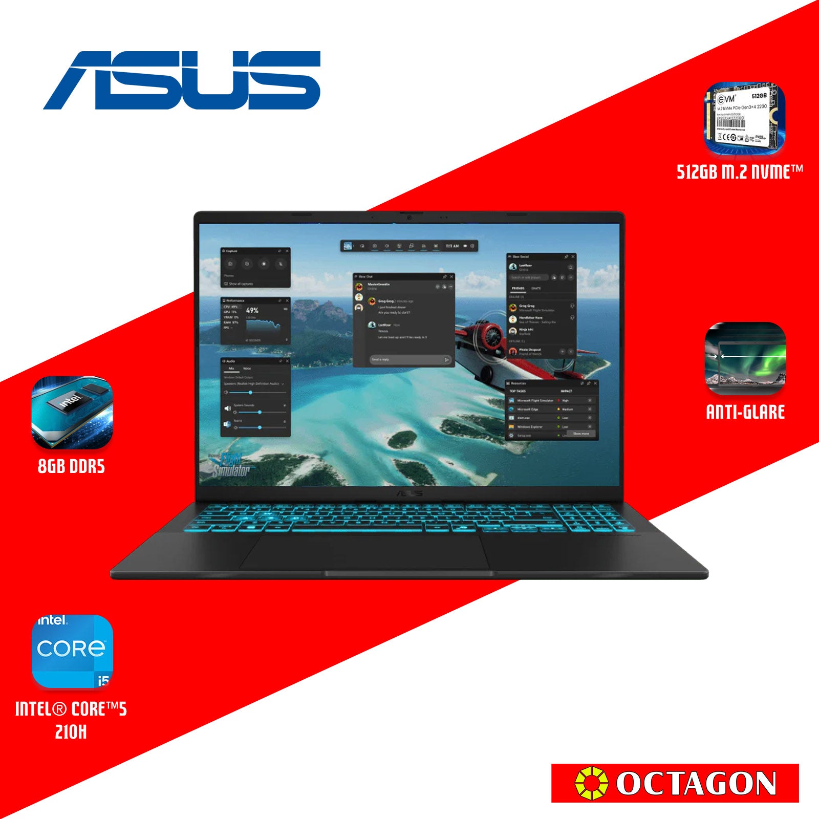 ASUS VIVOBOOK 16 V3607VU-RP076W/ CORE 5-210H/ 8GB/ 512GB SSD/ 16" WUXGA 144HZ/ WIN 11/ RTX4050 6GB/ BLK