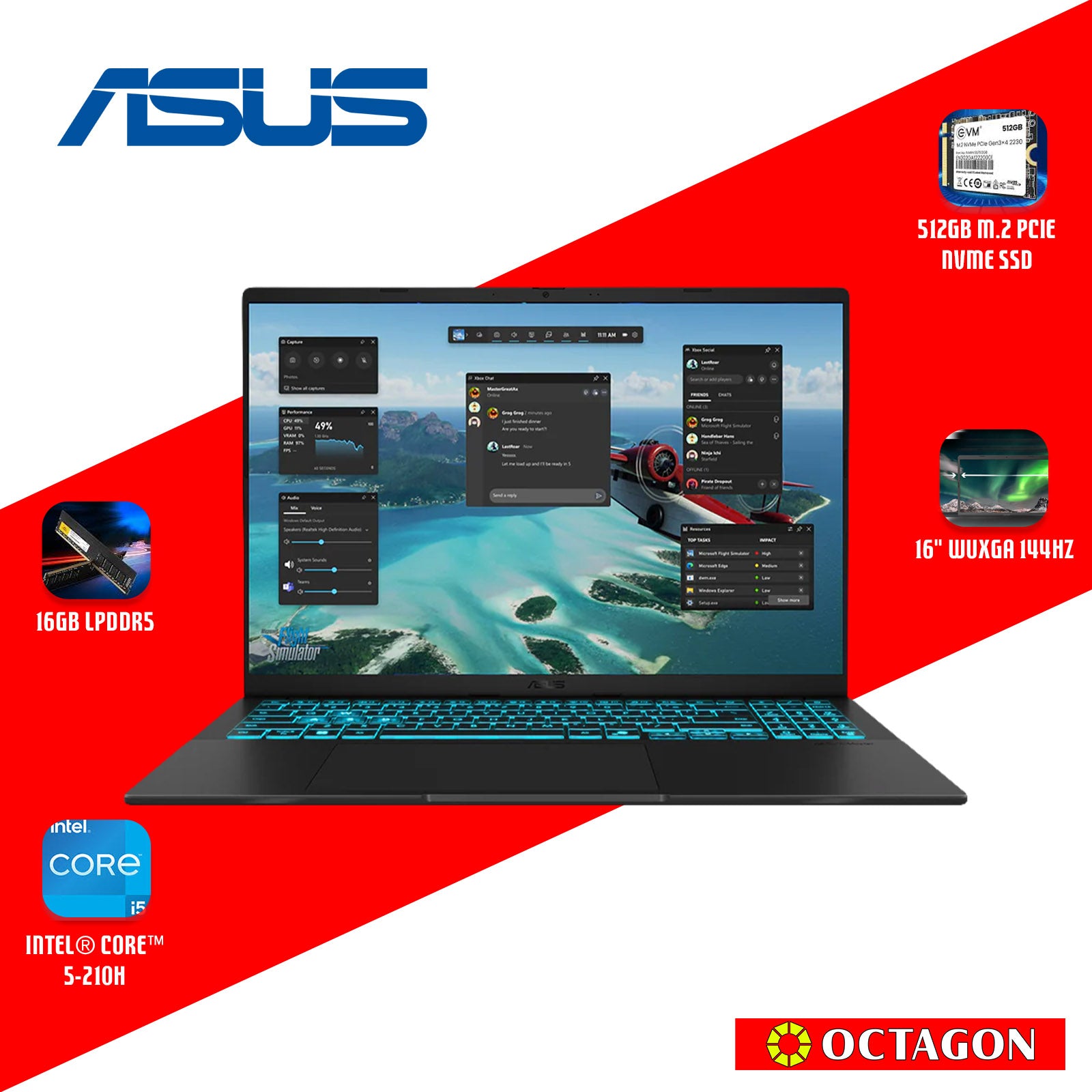 ASUS VIVOBOOK 16 V3607VU-RP196W/ CORE 5-210H/ 16GB/ 512GB SSD/ 16 WUXGA 144HZ/ WIN 11/ RTX4050 6GB/ BLK