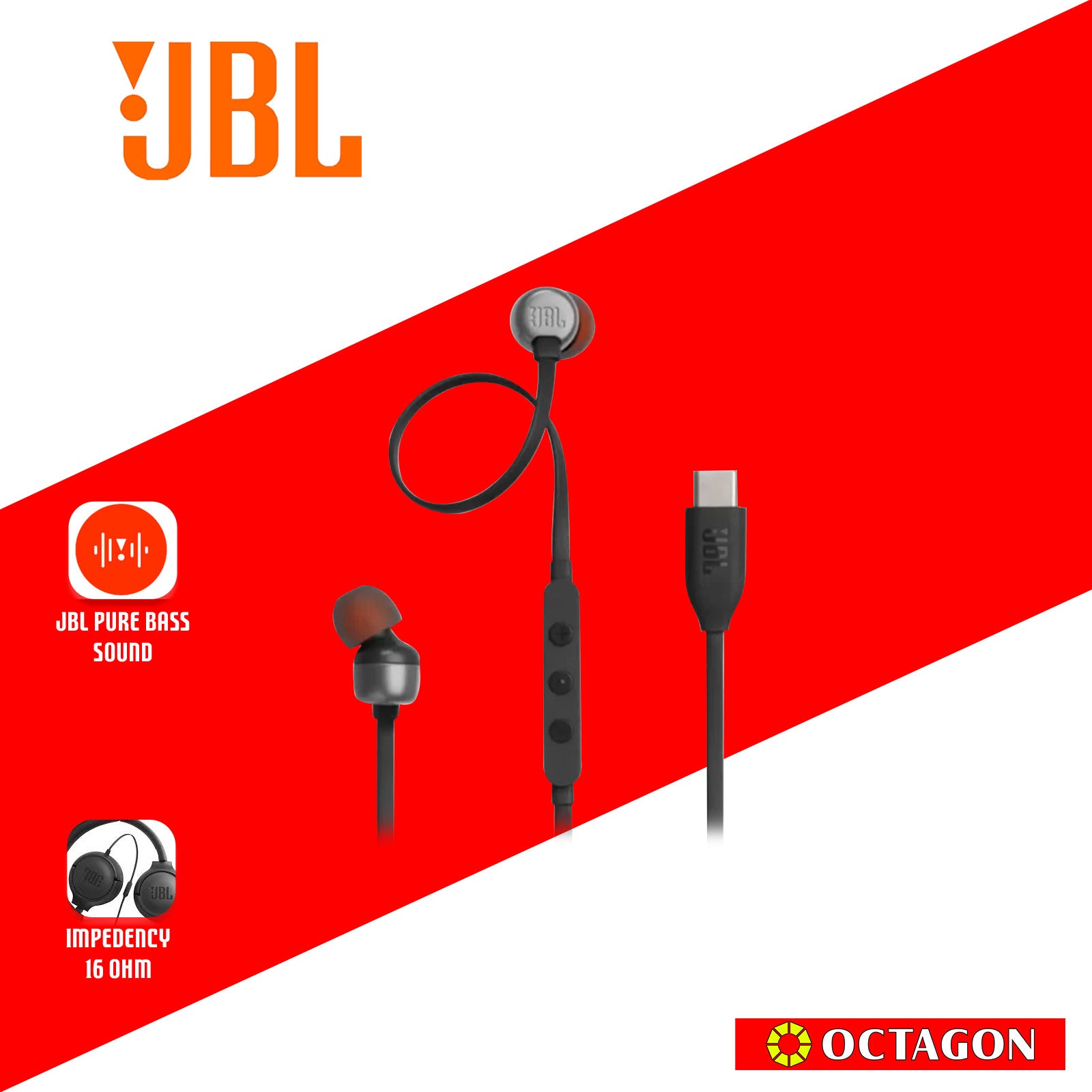 JBL T310C BLACK WIRED EARPHONES WITH MIC