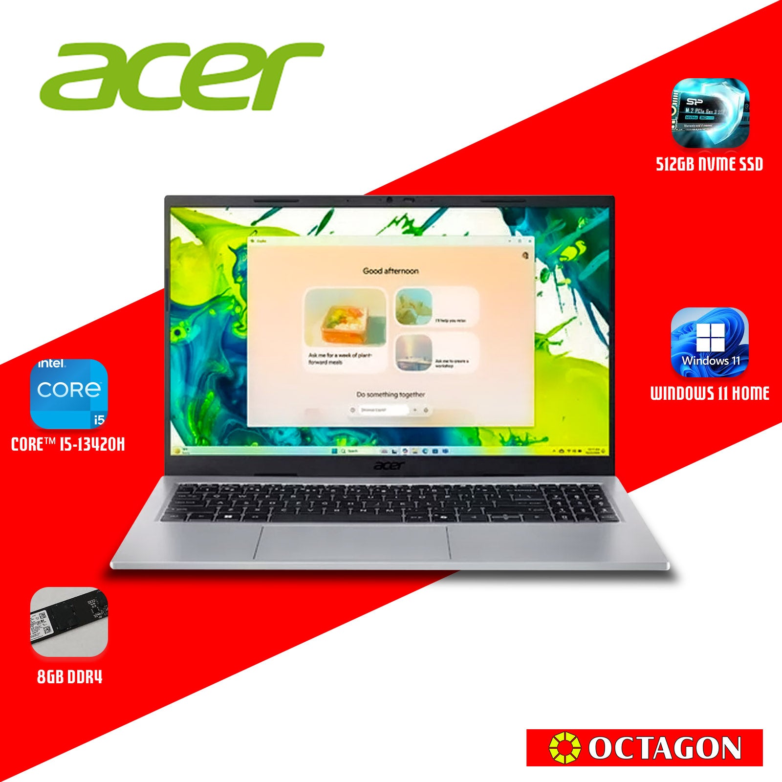 ACER ASPIRE GO AG15-72P-520Q/ CORE 5-120U/ 8GB/ 512GB SSD/ 15.6 IPS FHD/ WIN 11/ OFFICE HOME 2024 + OFFICE 365 1YR/ SILVER