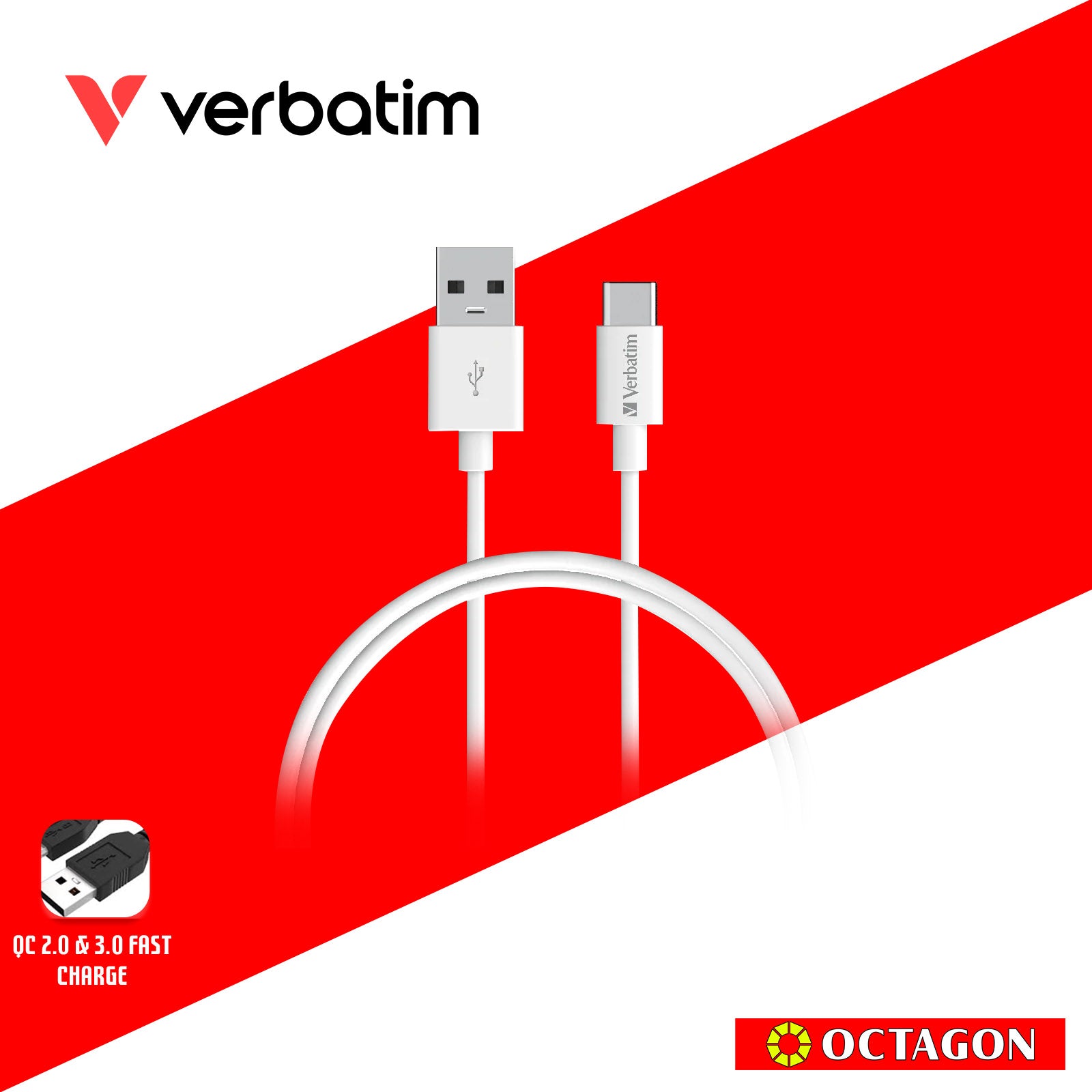 VERBATIM 66586 SYNC & CHARGE TYPE-C TO TYPE-C CABLE (PD60W & 480MBPS) 100CM (WHITE)