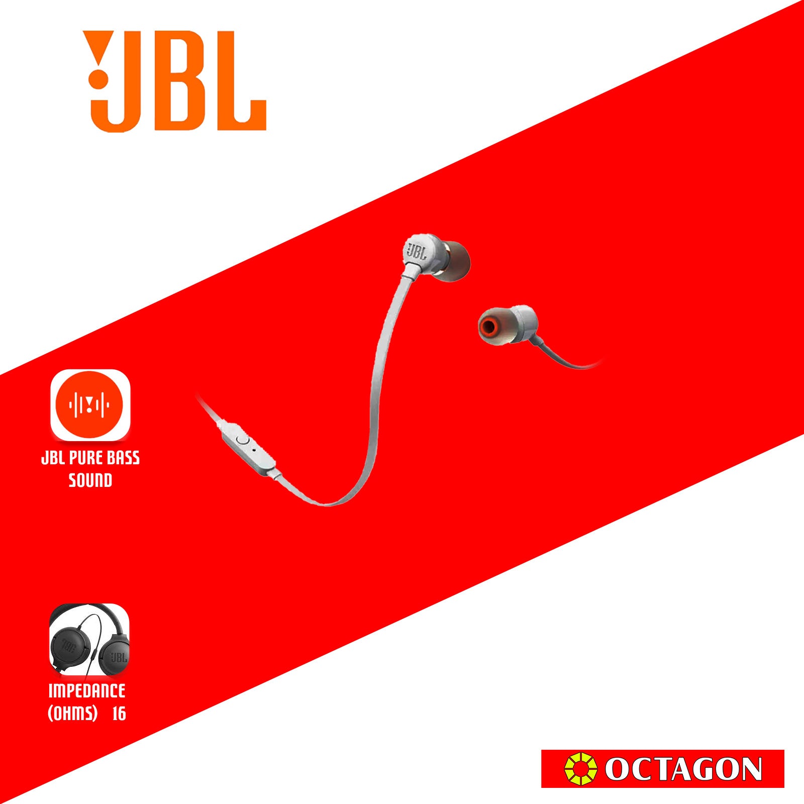 JBL T110 WHITE IN EAR EARPHONES W/ MIC