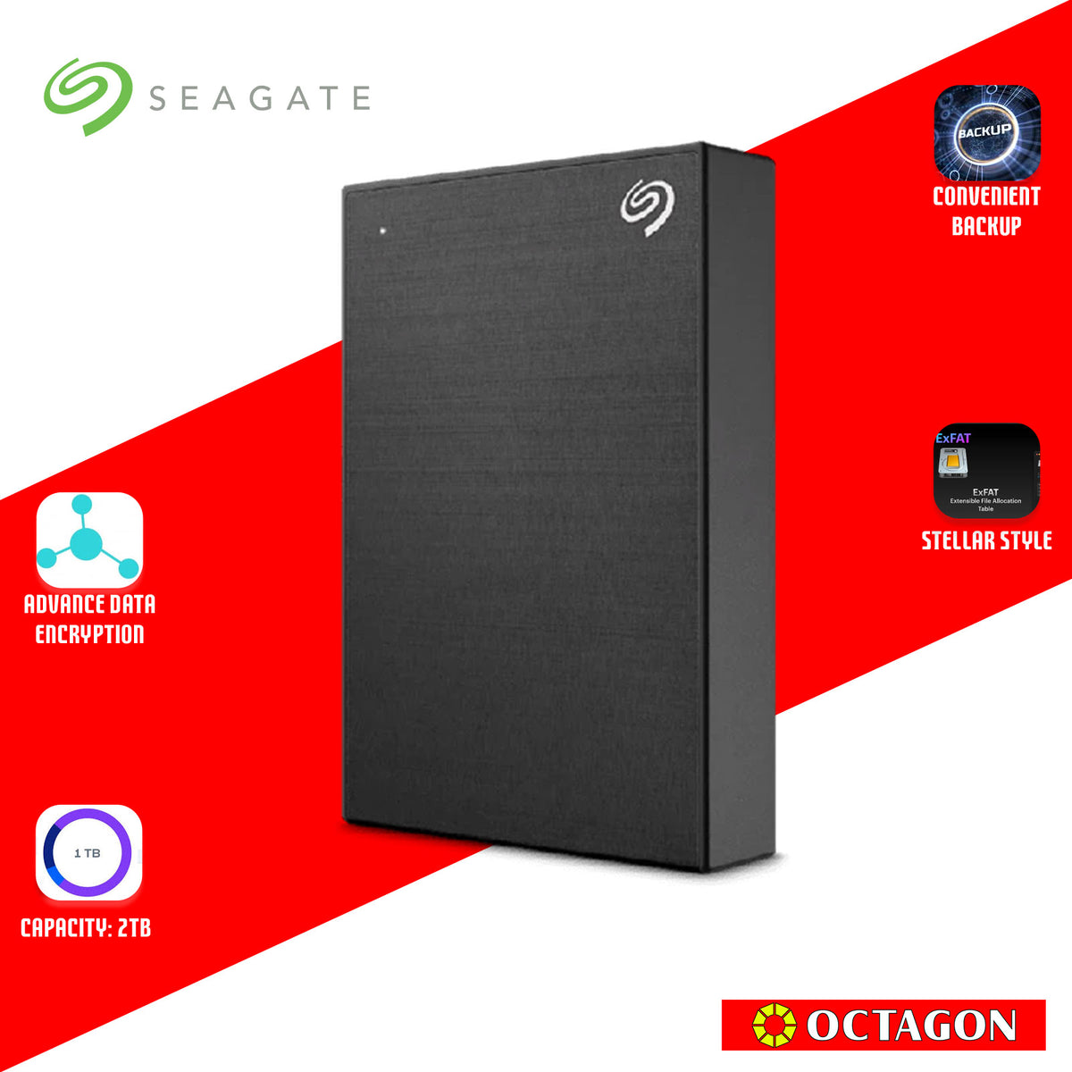 SEAGATE 2TB ONETOUCH BLACK HDD W/ PASSWORD