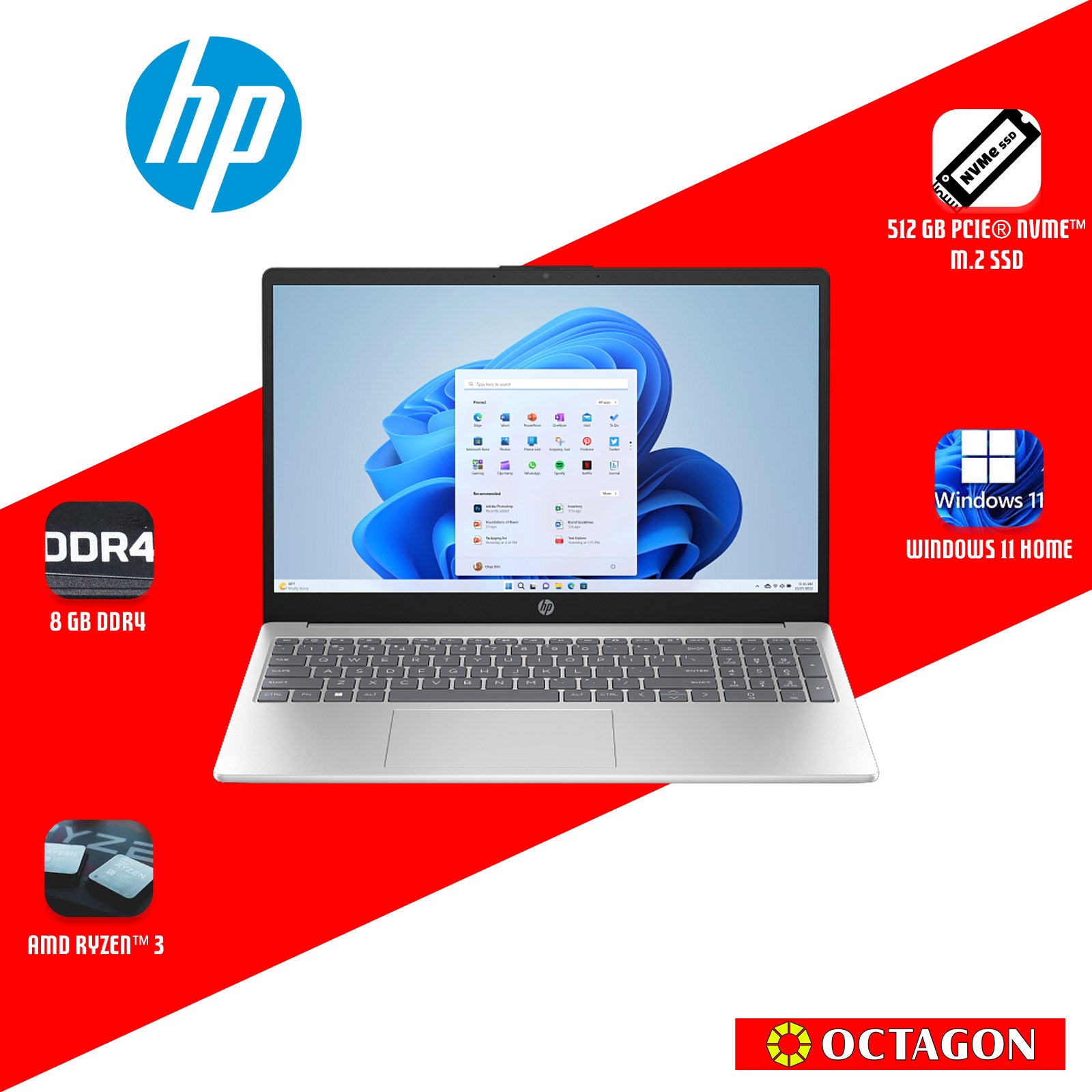 HP 15-FC0255AU/ RYZEN 3-7320U/ 8GB DDR5/ 512GB SSD/ 15.6