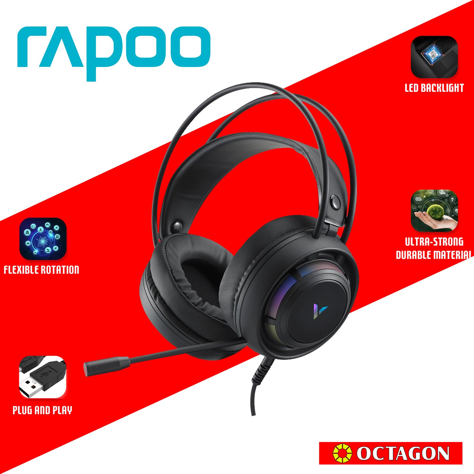 RAPOO VH360 BLACK WIRED USB GAMING HEADSET