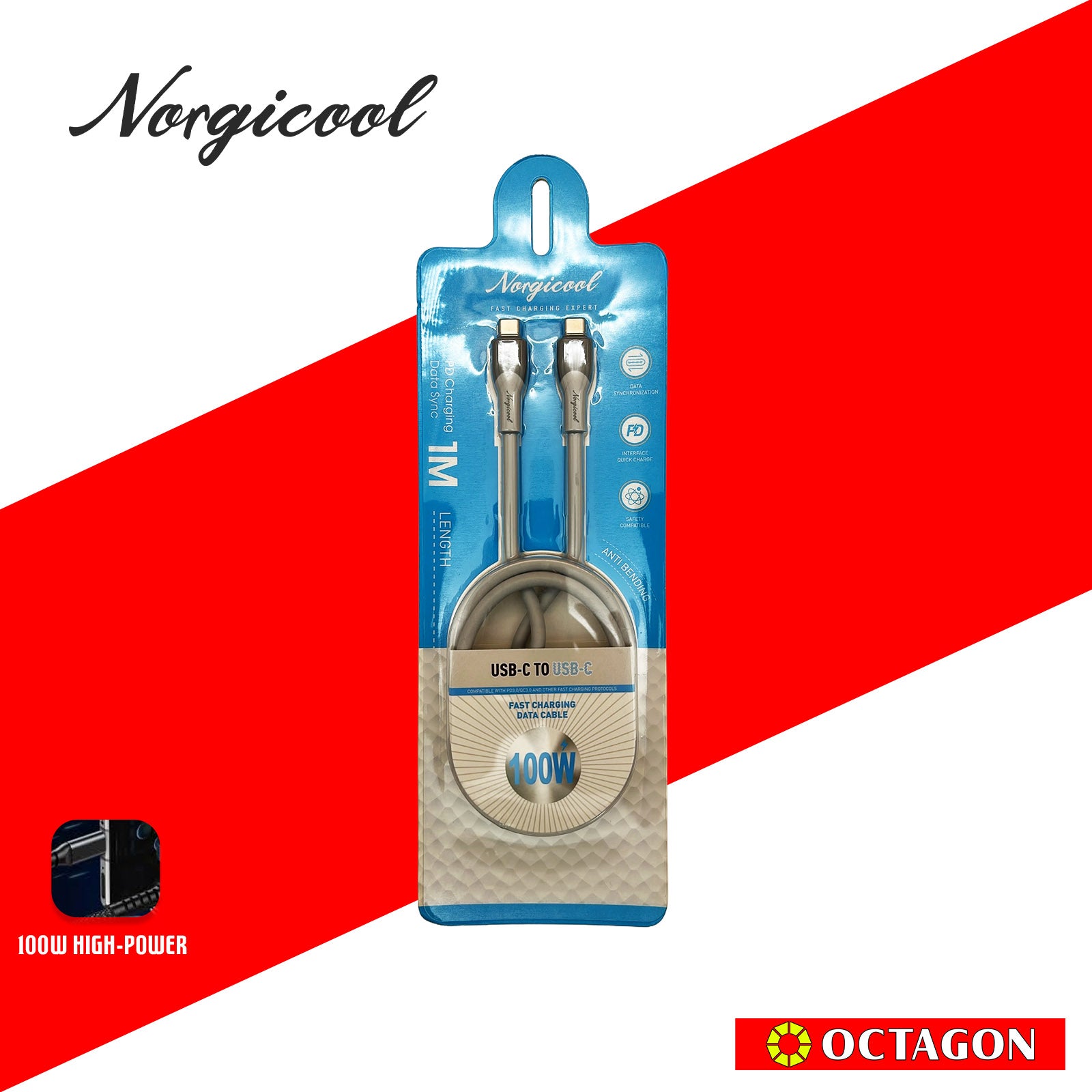 NORGICOOL NLC601C 100W PD USB-C/C CABLE 1M