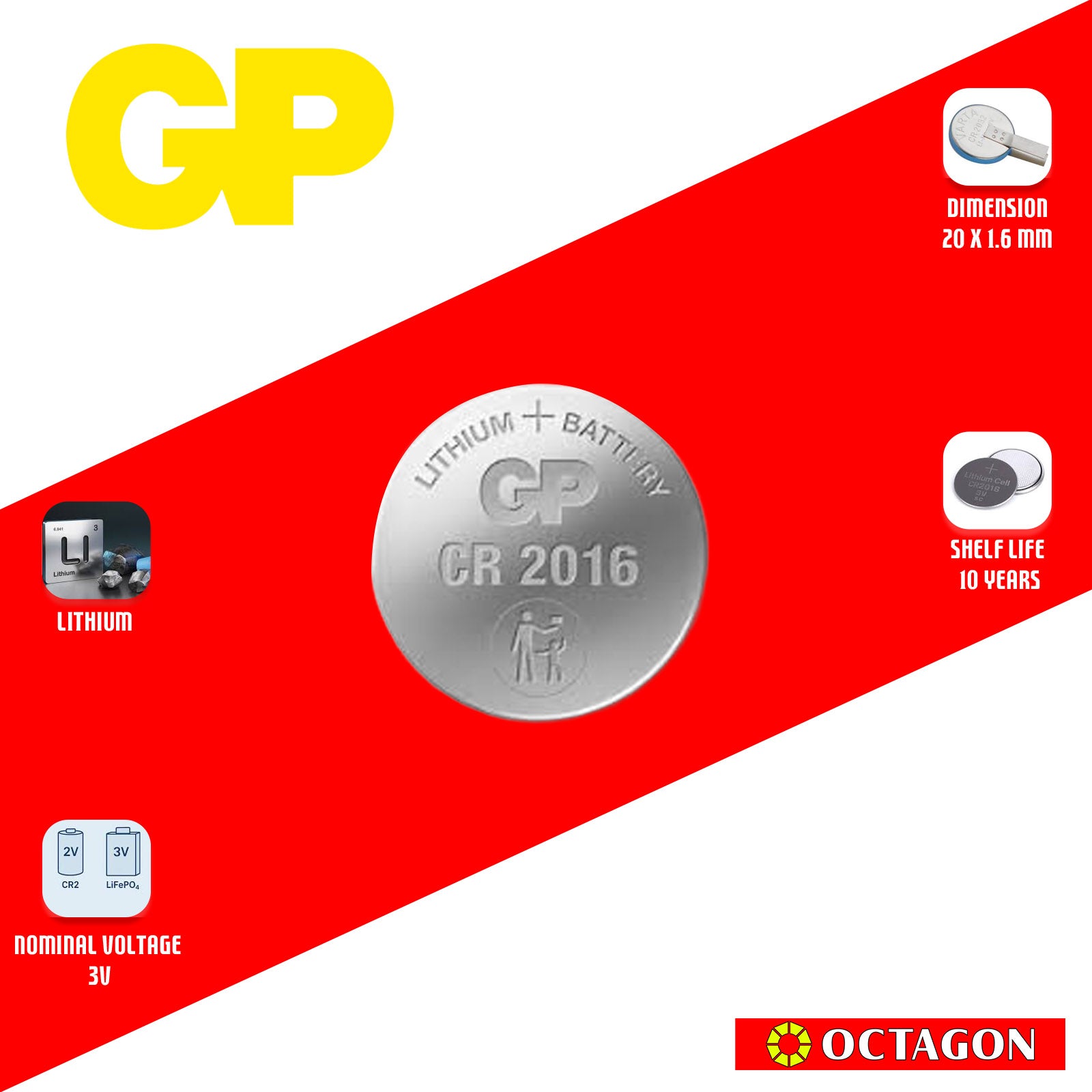 GP CR2016 LITHIUM COIN