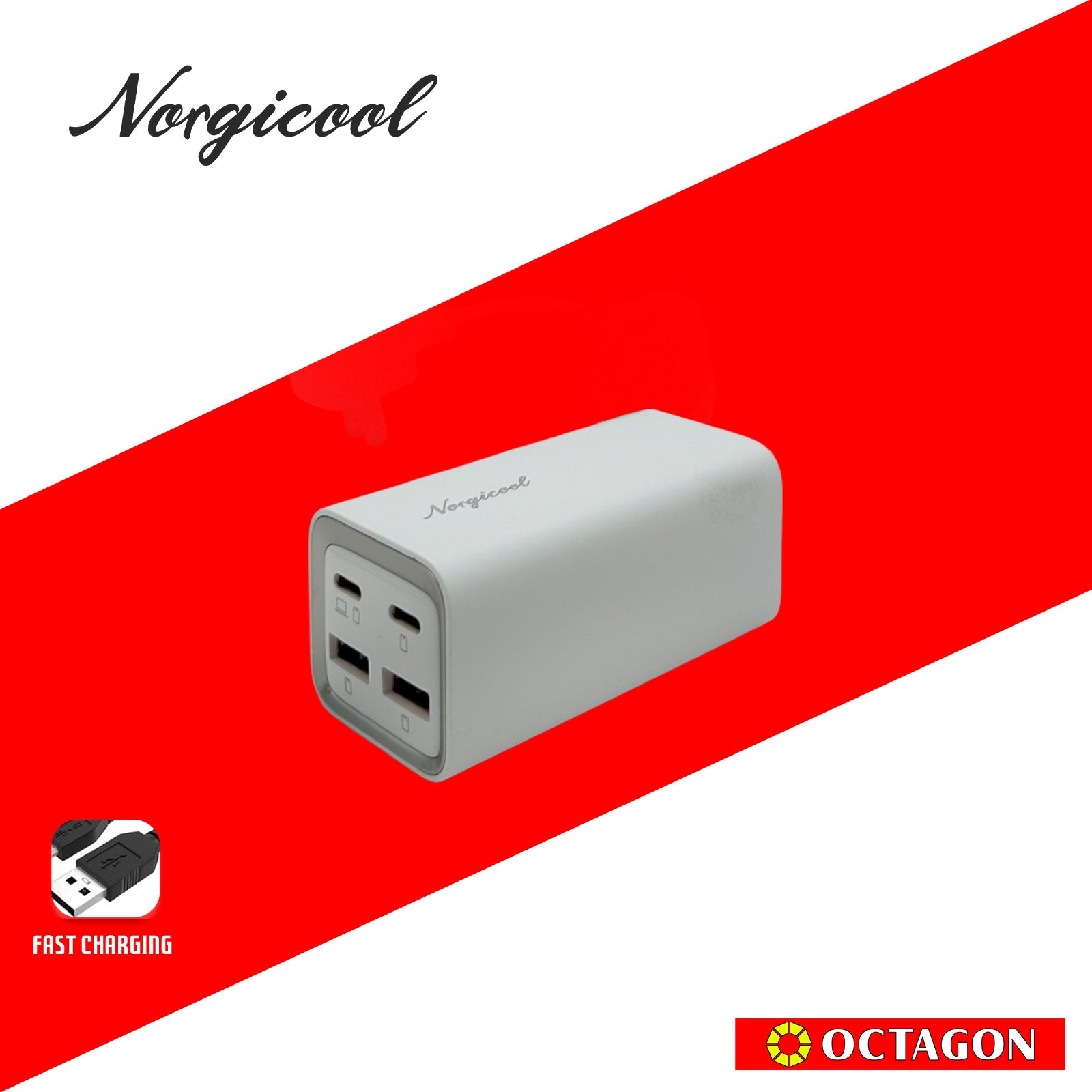 NORGICOOL NA4610C 65W 4-PORT PD DESKTOP CHARGER 2-USB-A & 2-USB-C 1.5M