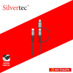 SILVERTEC STK-2CL120 2 IN 1 USB-C TO USB-C 240W WITH LIGHTNING ADAPTER CABLE 1.2M BLACK/WHITE (MFI)