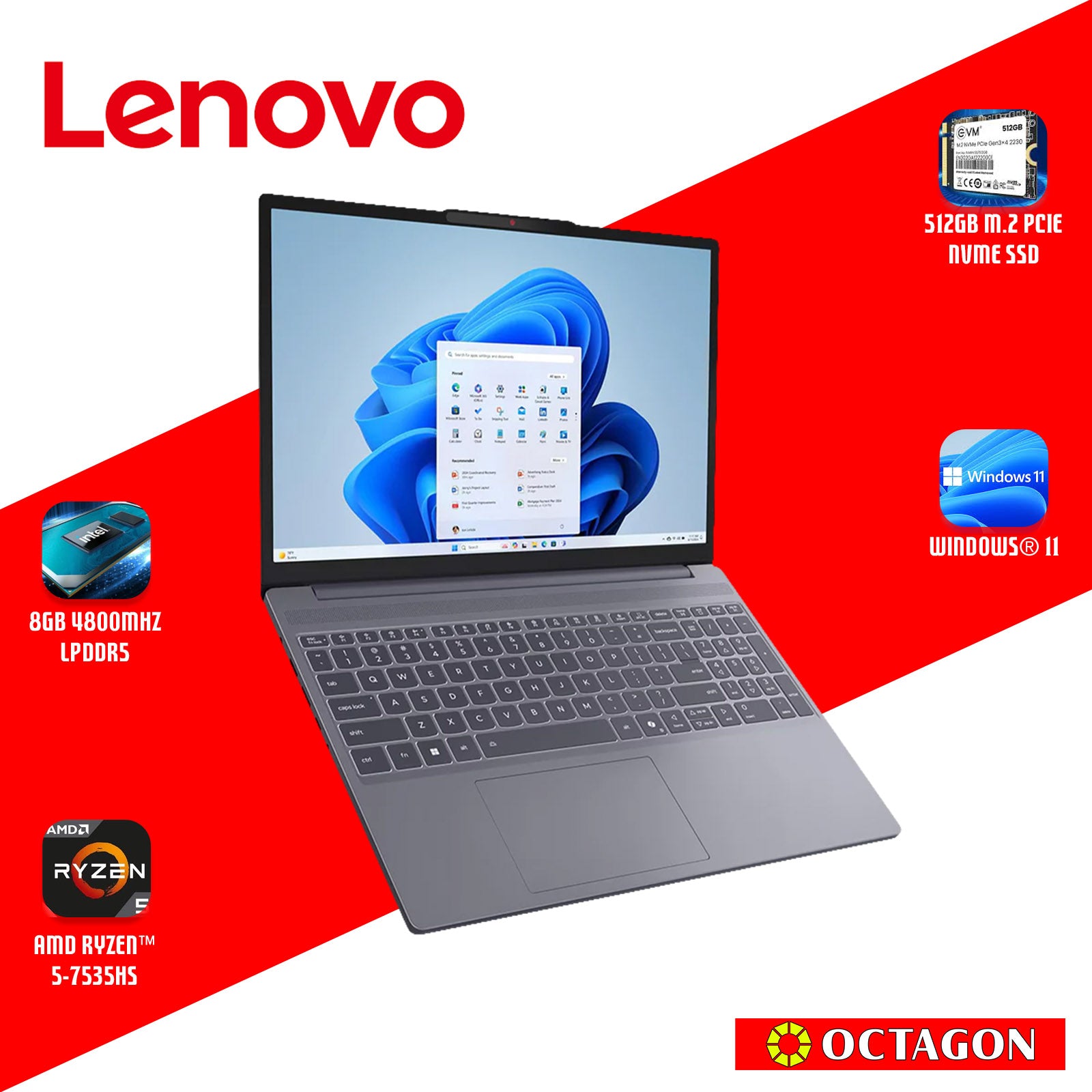 LENOVO IPS3-15 (83K700KBPH)/ RYZEN 5 7535HS/ 8GB/ 512GB SSD/ 15.3 WUXGAI/ WIN 11