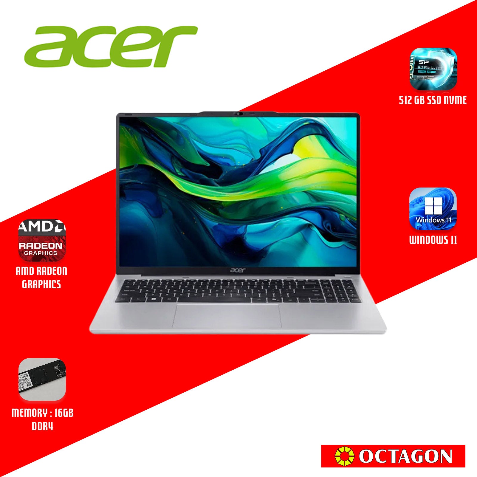 ACER ASPIRE LITE AL15-42P-R6D1/ RYZEN 7 7730U/ 16GB/ 512GB SSD/ 15.6" IPS FHD/ WIN 11/ OFFICE HOME 2024 + OFFICE 365 1YR/ SILVER