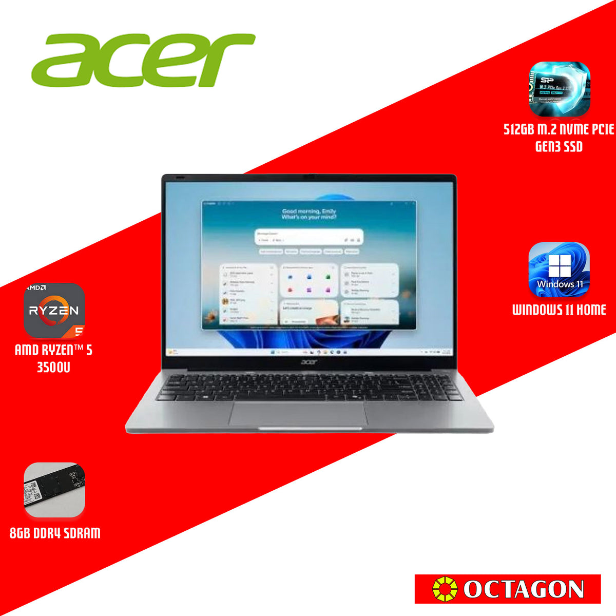 ACER ASPIRE LITE AL15-410P-R08W/ RYZEN 5 3500U/ 8GB/ 512GB SSD/ 15.6 IPS FHD/ WIN 11