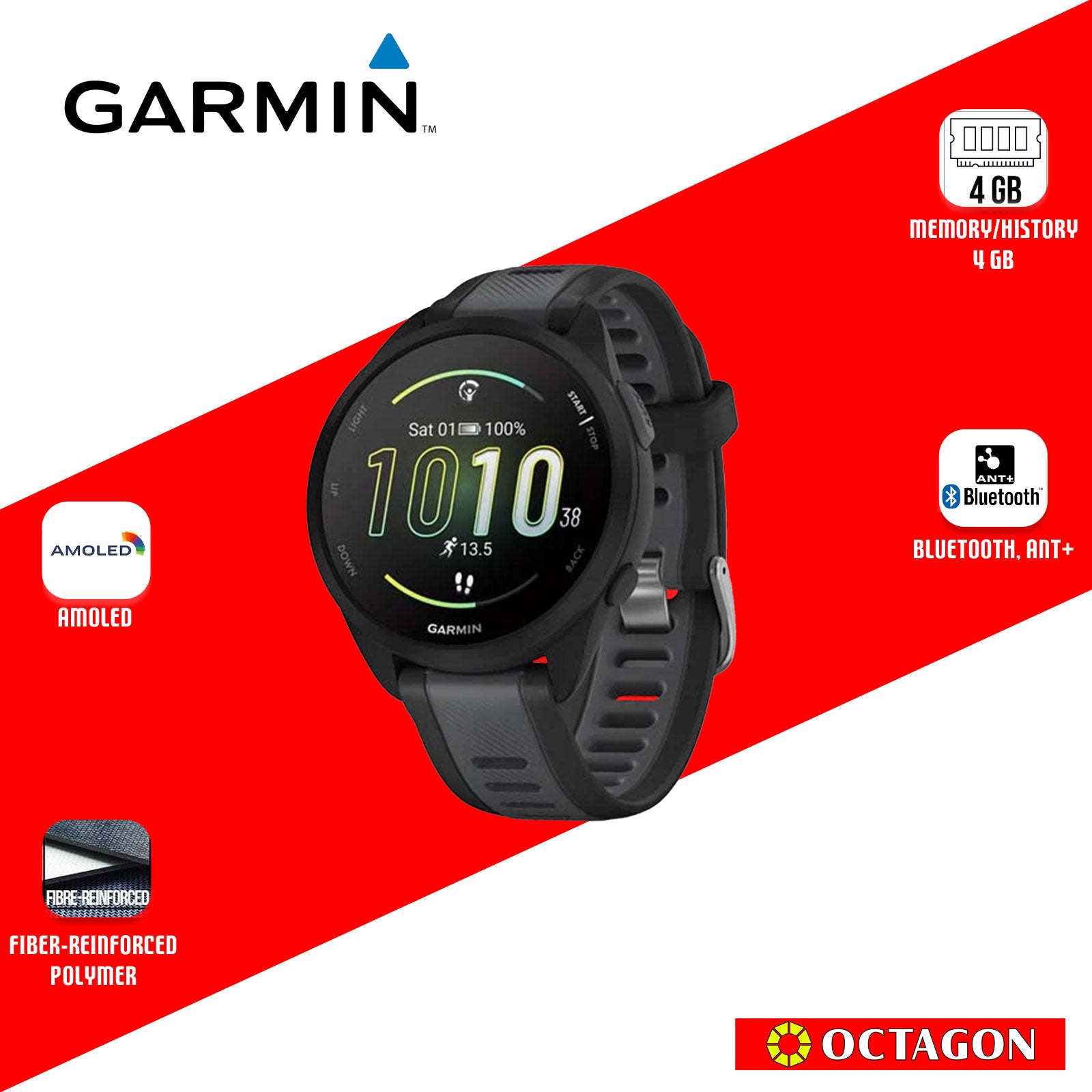 GARMIN FORERUNNER 165 BLACK+SLATE GPS / MIST GREY+WHITESTONE