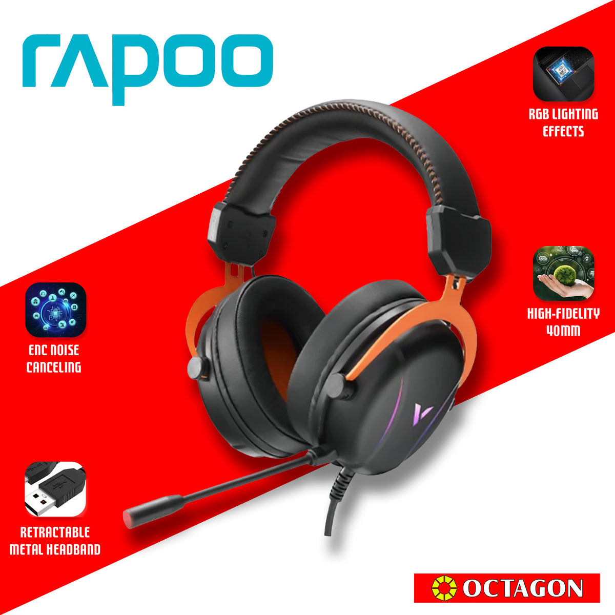 RAPOO VH350S BLACK WIRED USB 7.1 GAMING HEADSET
