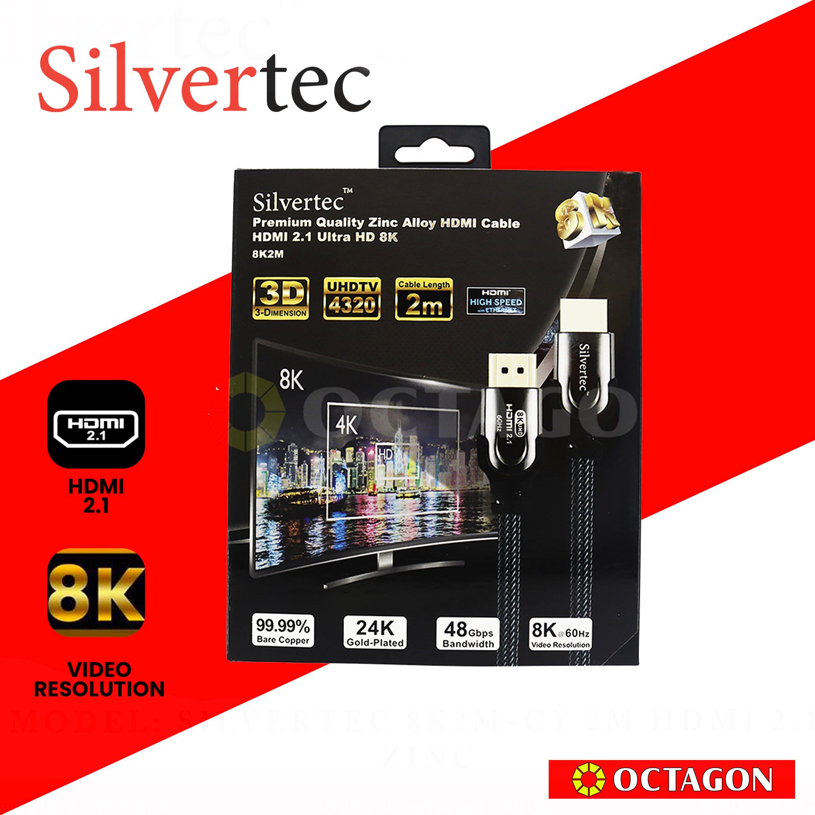 SILVERTEC 8K2M-GY 2M HDMI 2.1V ZINC