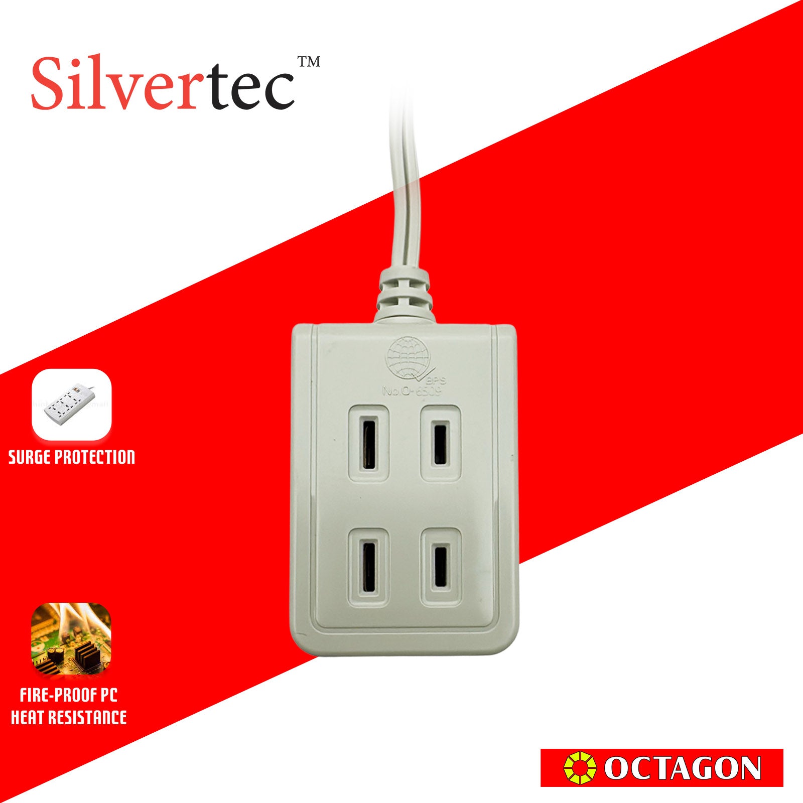SILVERTEC SV08(3M) 3-OUTLET US 2PIN POWER STRIP/ 6A/ 1500W/ 250V