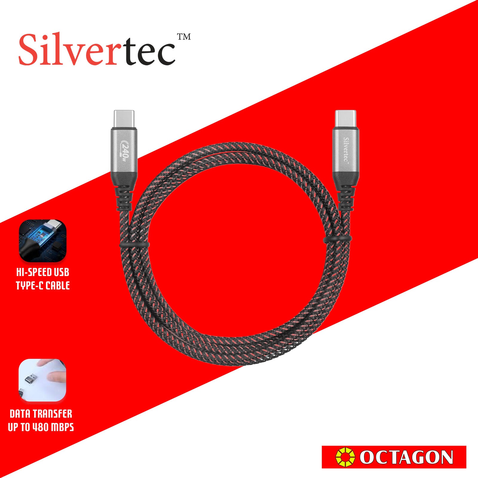SILVERTEC SW-CC120-BK USB-C 1.2M 240W CABLE