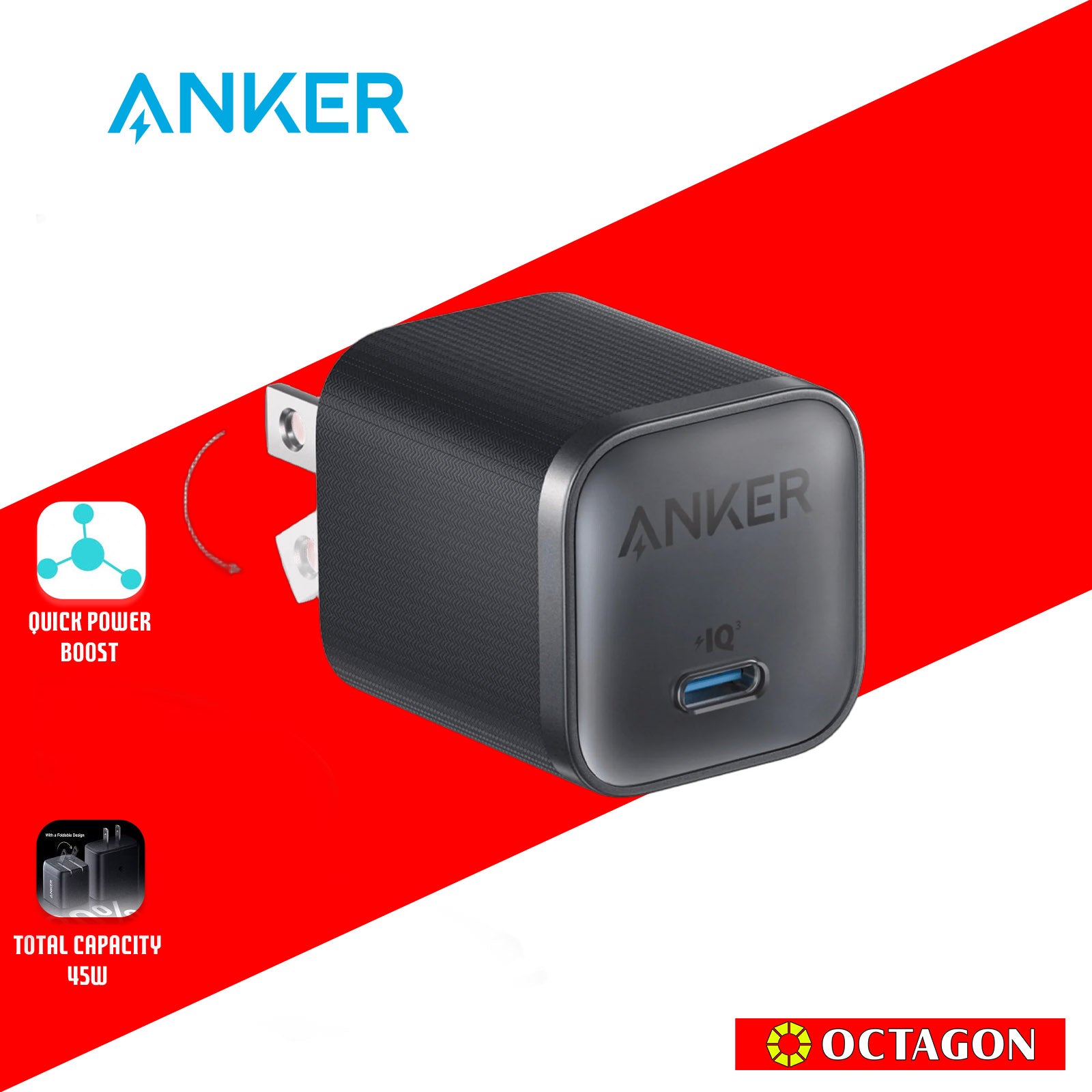 ANKER A2692J11 BLACK FOLDABLE CHARGER 45W 1C