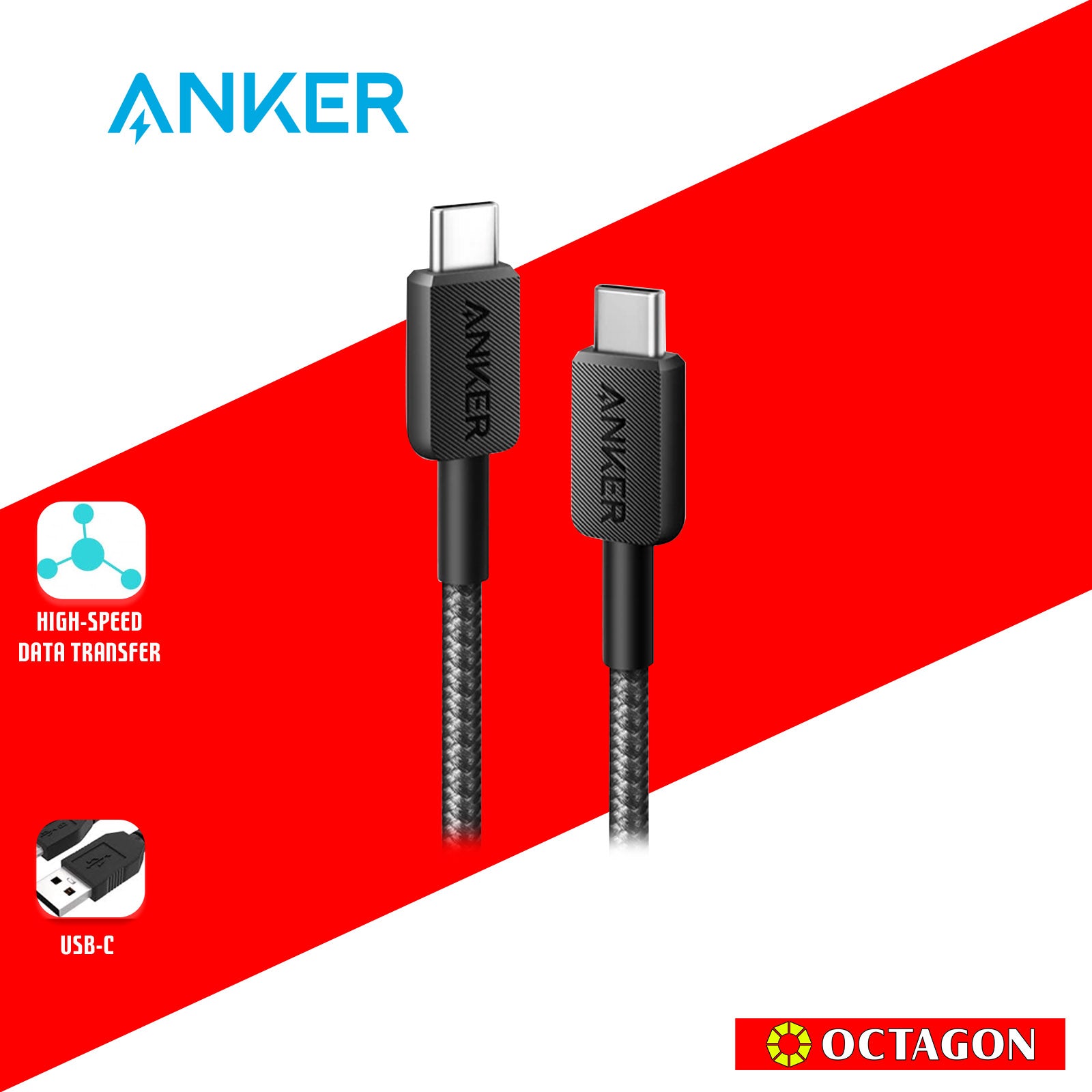 ANKER A81F5H11 322 USB-C CABLE 3FT BRAID