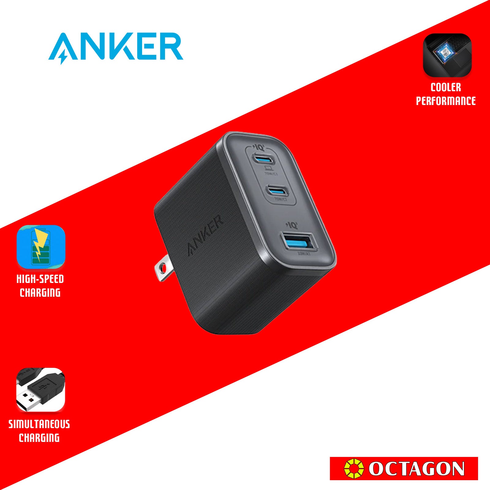 ANKER A121AJ11 BLACK NANO CHARGER 70W 3PORTS