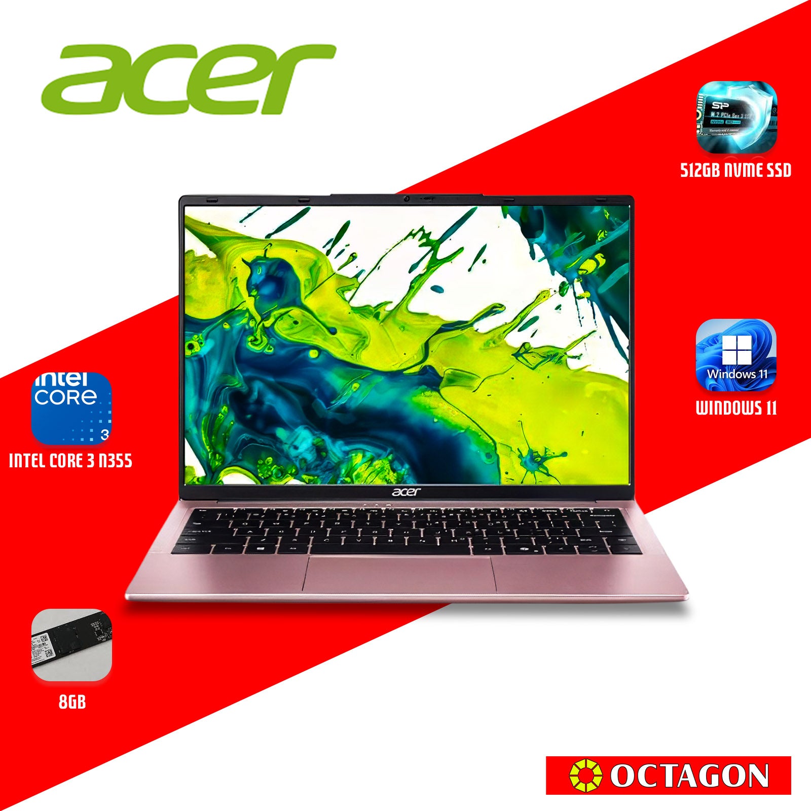 ACER ASPIRE LITE AL15-33P-34A6 NUDE PINK/ CORE 3-N355/ 8GB/ 512GB SSD/ 15.6 FHD IPS/ OFFICE H&S 2024 + M365/ WIN 11/ PINK