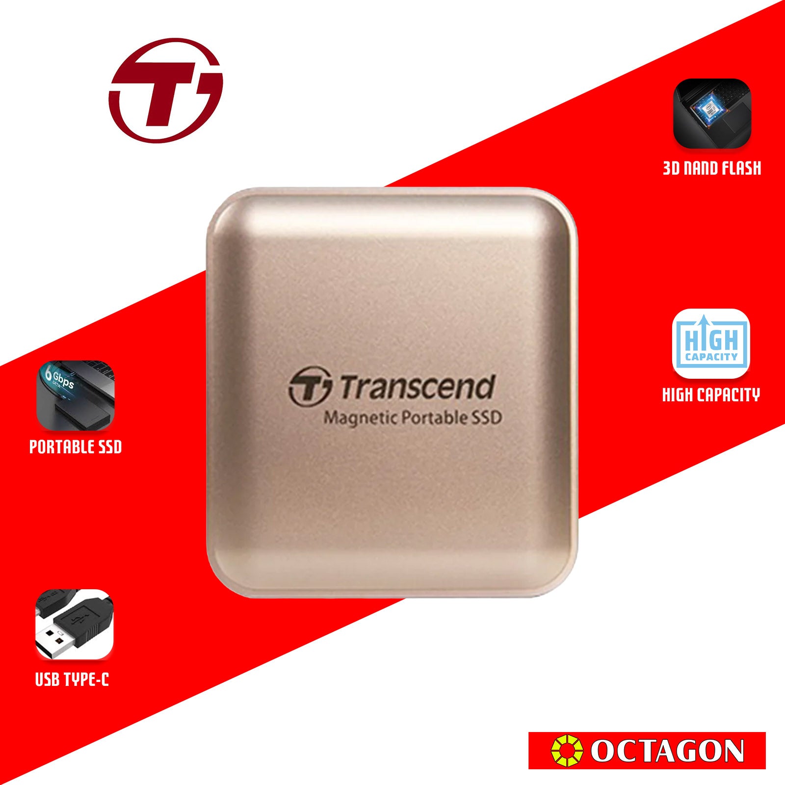 TRANSCEND TS1TESD420G 1TB EXTERNAL SSD BLK MAGSAFE GOLD