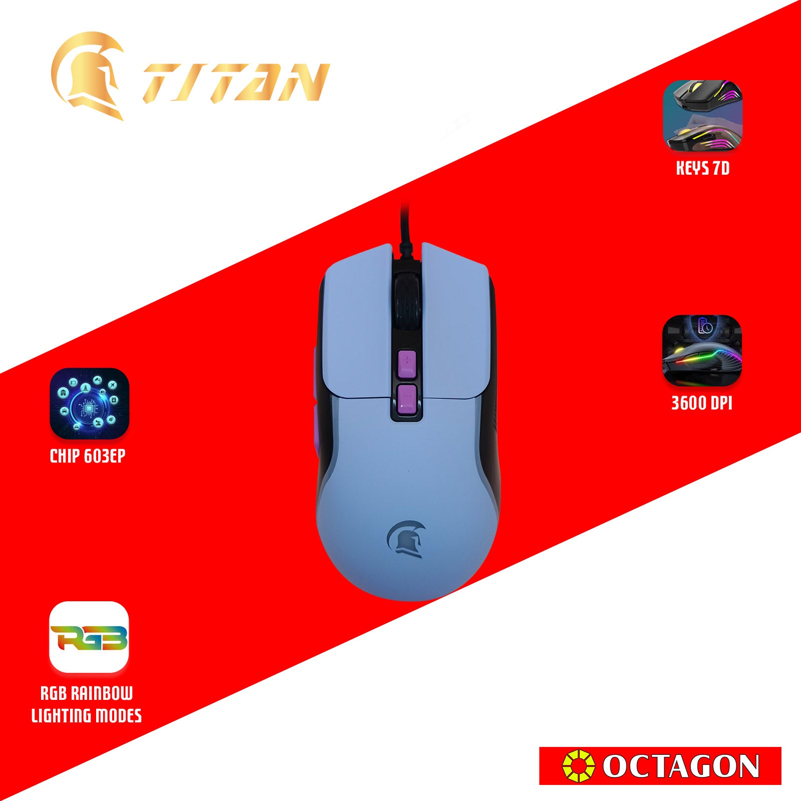 TITAN TMO-698 USB GAMING LED MOUSE 3600DPI PURPLE/BLACK