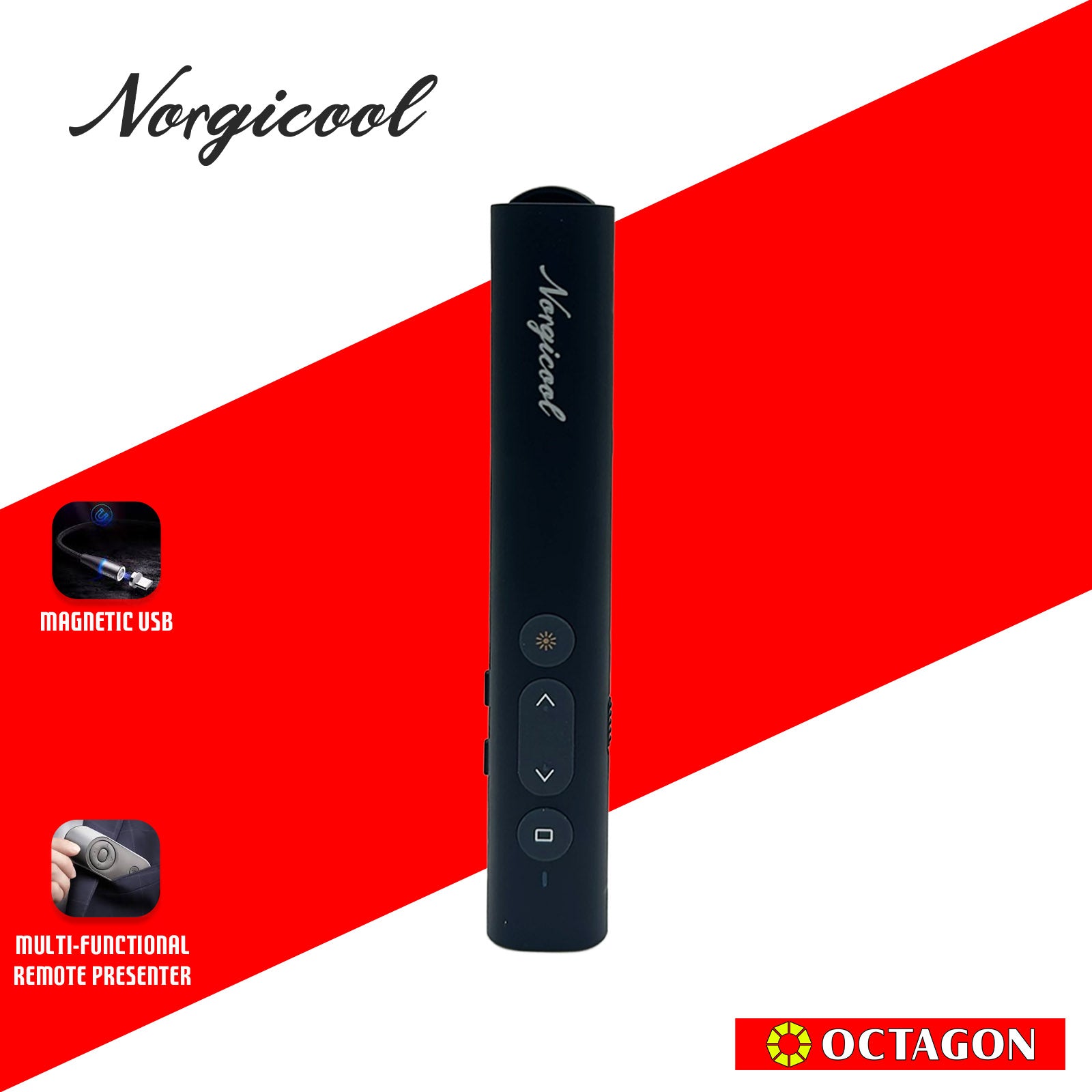 NORGICOOL NQP300 WIRELESS PRESENTER 30M AAA*1 WITH TYPE C AND USB DONGLE BLACK