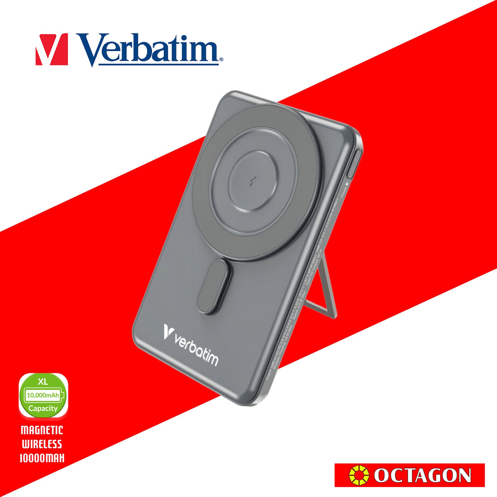 VERBATIM CHARGE N GO 10000MAH 5IN1 MAGNETIC WIRELESS CHARGER W/ STAND PD20W MWC15W TYPE 2 X2 VERSION CABLE (32254 GREY)(32271TITANIUM)(32270PURPLE)
