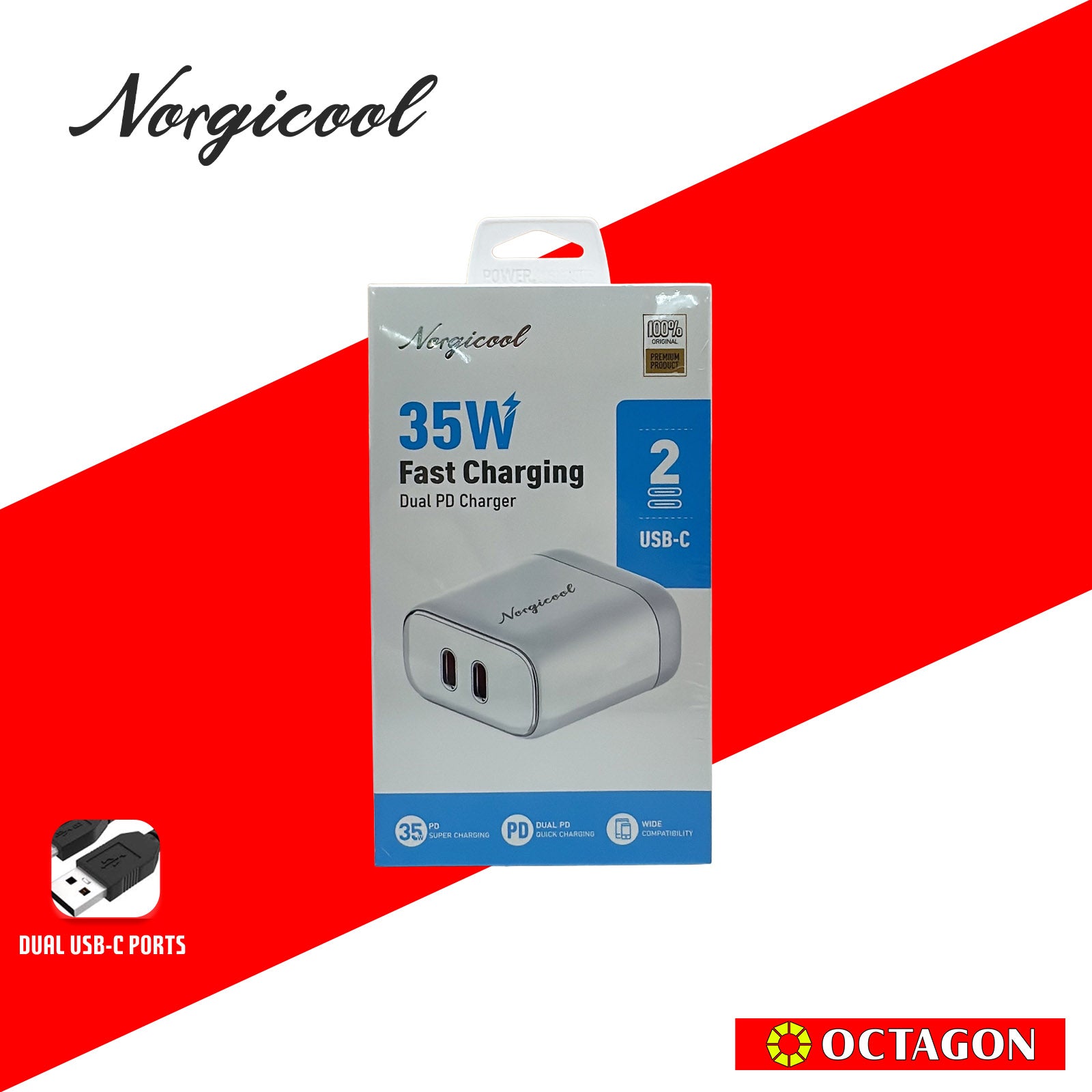 NORGICOOL NA2528 35W 2-USB-C PD WALL CHARGER