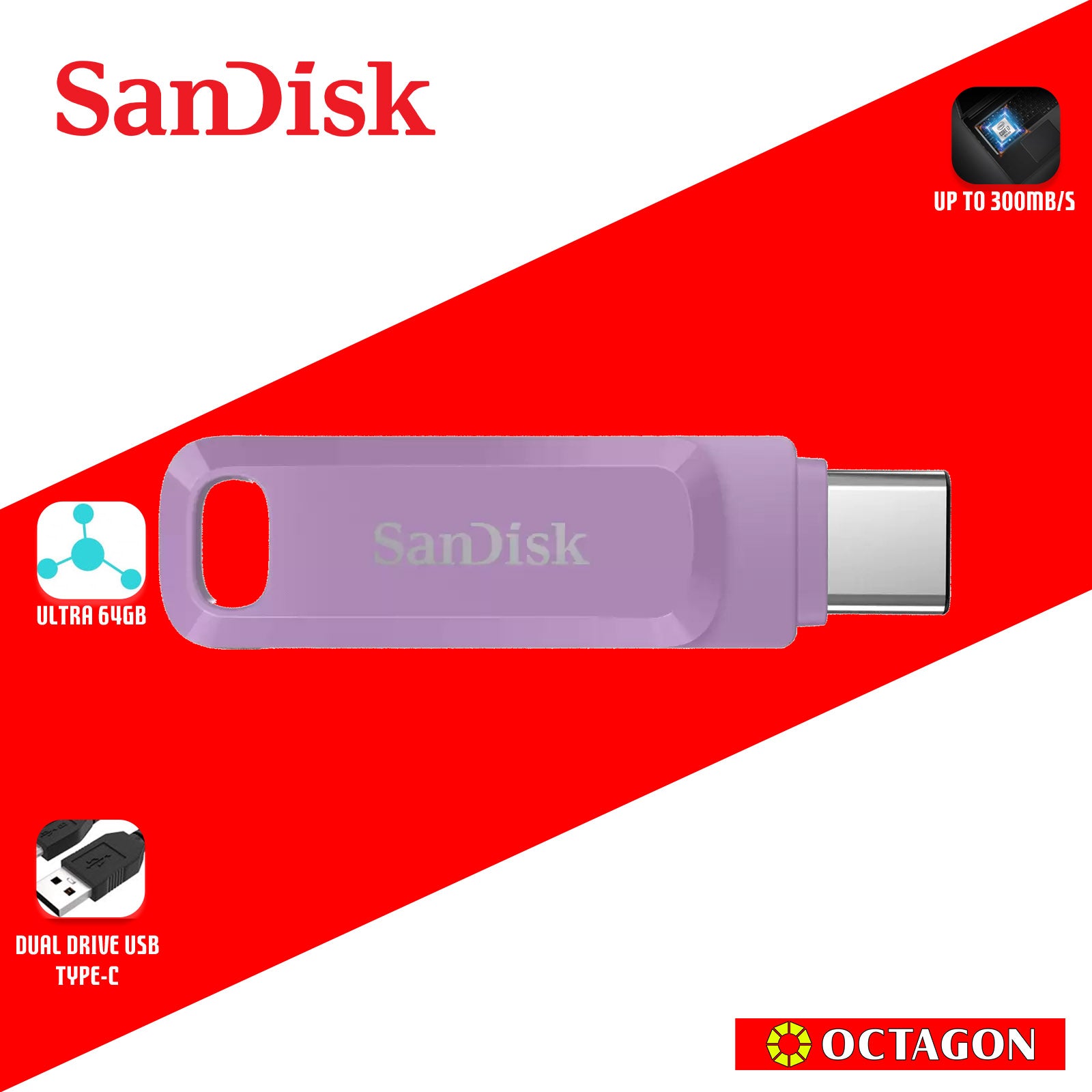SANDISK ULTRA 64GB SDDDC3-064G-G46NBB DUAL DRIVE USB TYPE-C