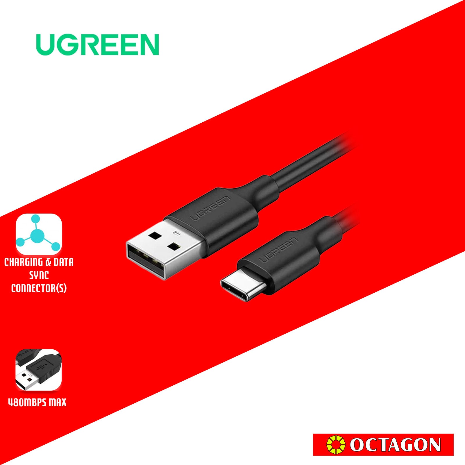 UGREEN US286/50997 TYPE C TO TYPE C 1M NICKEL PAINTING CABLE - BLACK