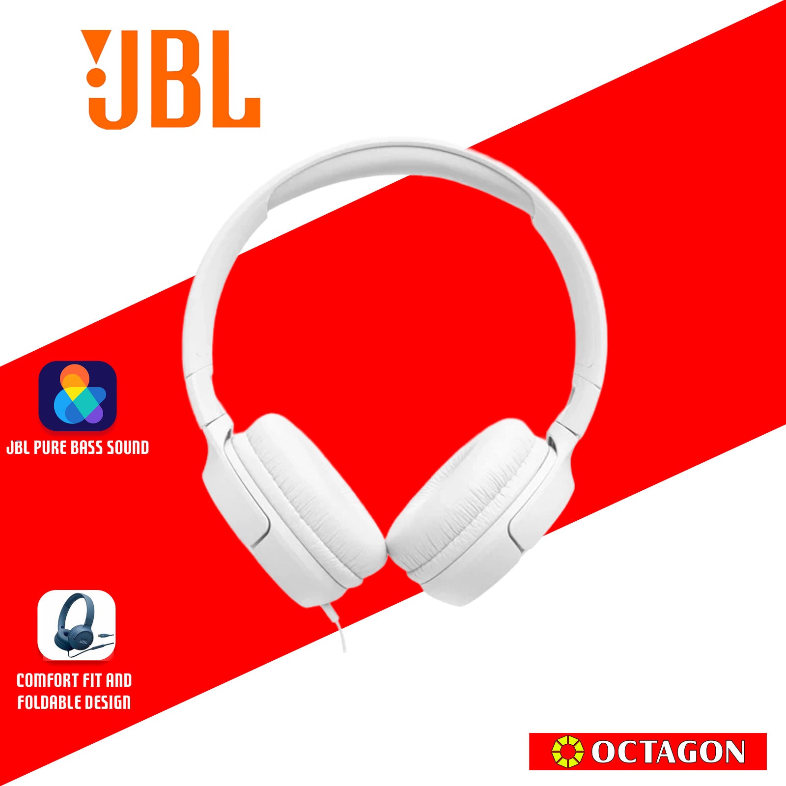 JBL T520C WIRELESS ON-EAR HEADPHONE BLACK/WHITE/BLUE