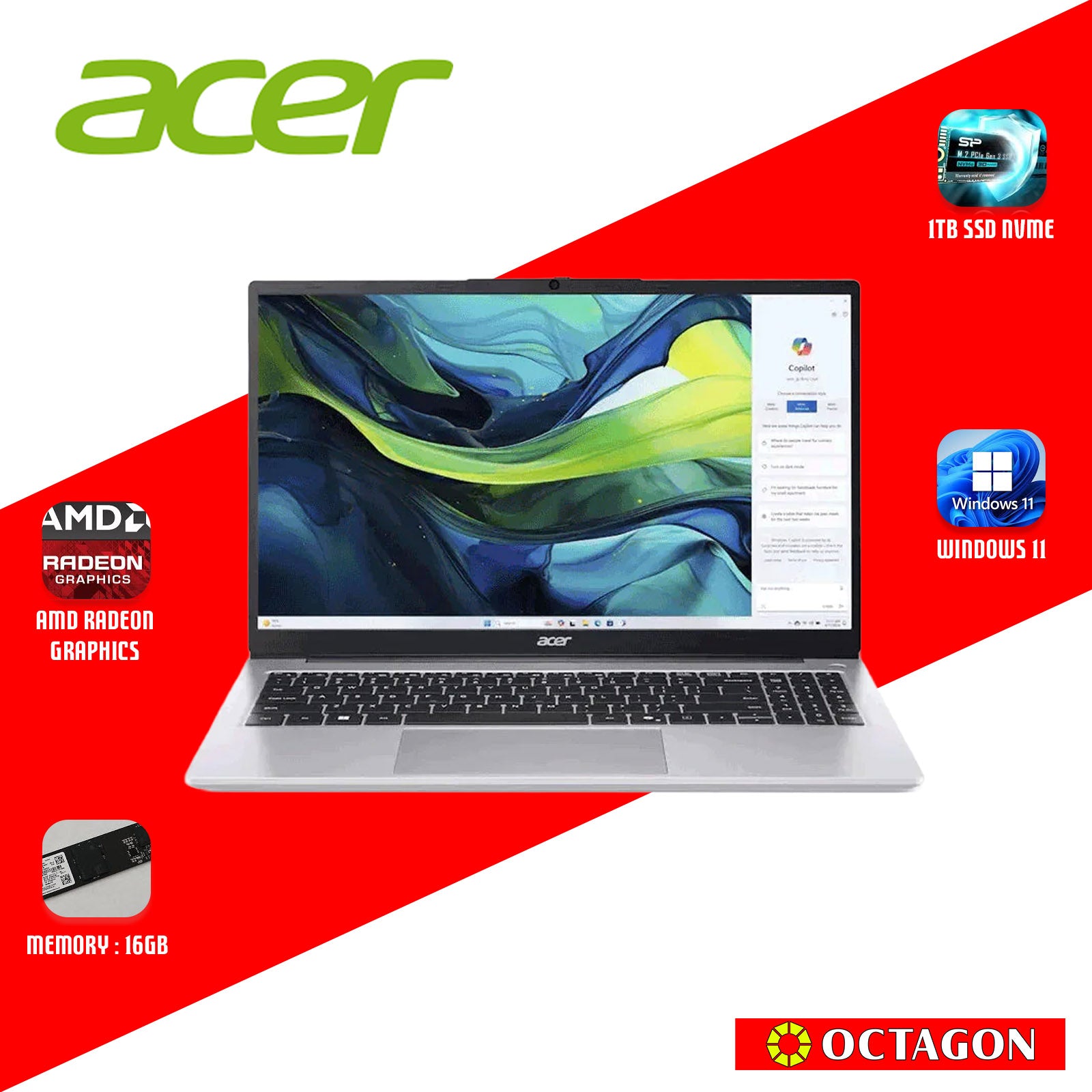 ACER ASPIRE LITE AL15-42P-R8GK/ RYZEN 7 7730U/ 16GB/ 1TB SSD/ 15.6" IPS FHD/ WIN 11/ OFFICE HOME 2024 + OFFICE 365 1YR/ SILVER