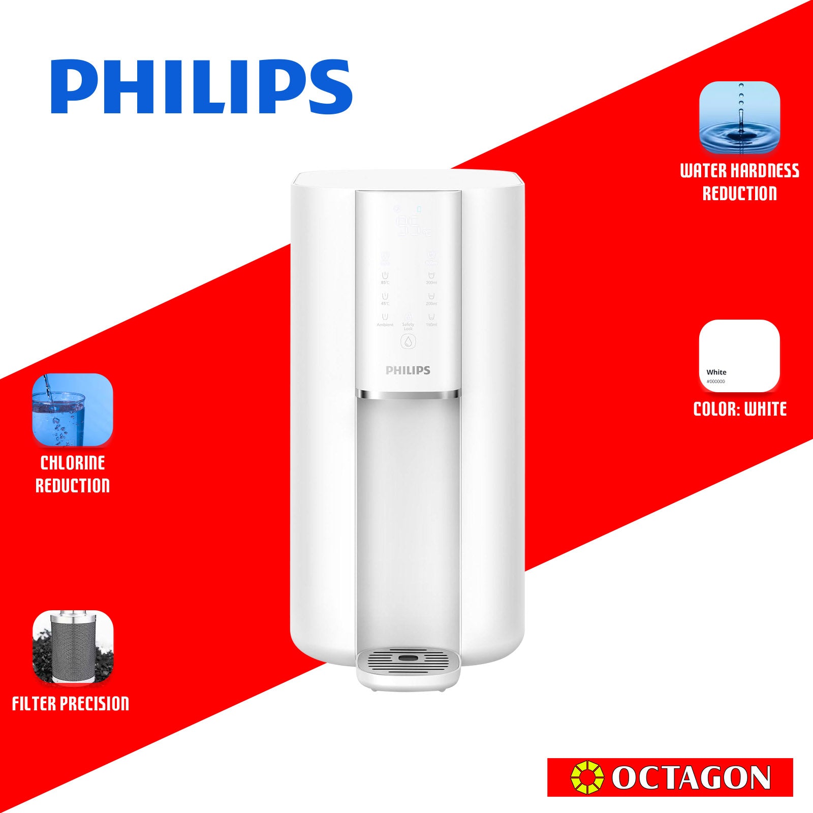 PHILIPS WATER ADD6901HWH01/90 WHITE TABLE TOP DISPENSER 4L UV + RO + FILTER HOT/AMBIENT WITH CHILD LOCK