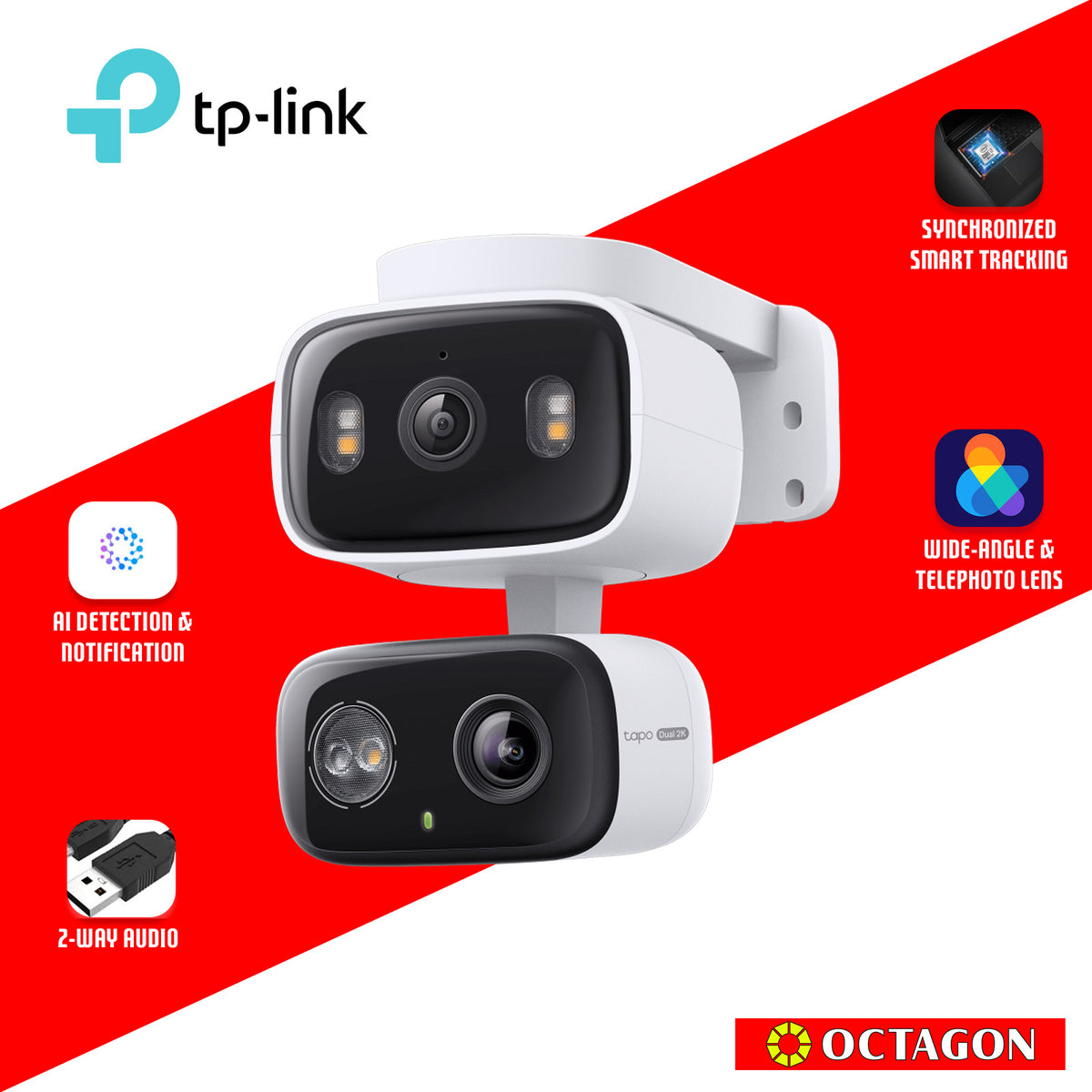 TPLINK TAPO C246D INDOOR/ OUTDOOR DUAL LENS 2K+3MP PAN TILT SECURITY CAMERA